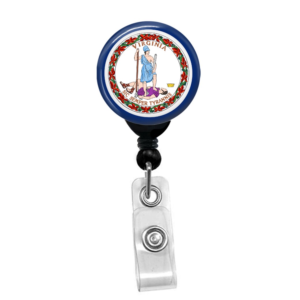 Virginia Flag Retractable Badge Reel - Custom ID Card Holder & Name Tag with Belt Clip (Black) - Perfect for Nurses, Teachers, Security & Office Professionals