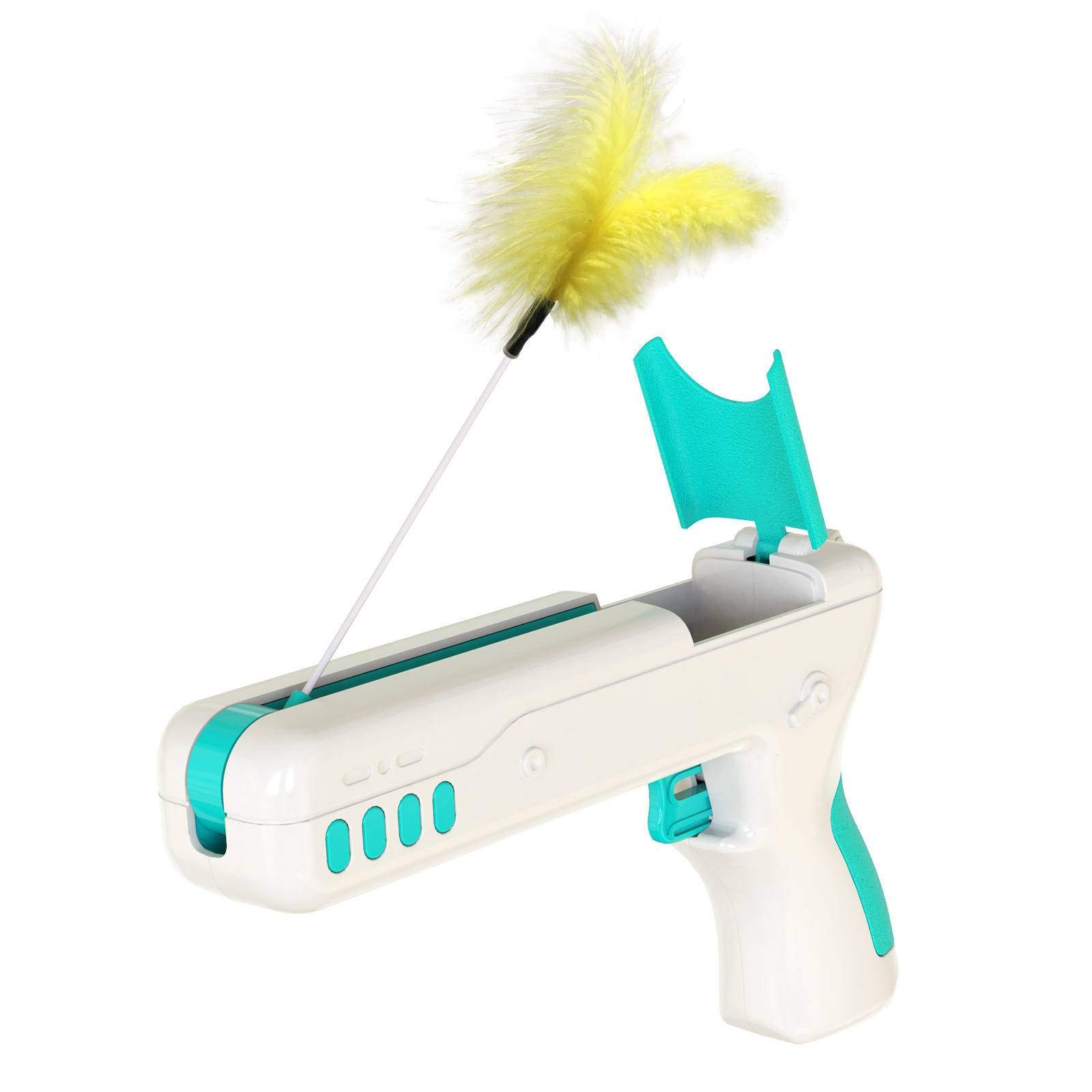 Interactive Cat Toys with Feather & Catnip - Bouncing Teaser Gun for Indoor Play, Stress Relief & Exercise - Fun Chasing Toy for Cats to Balance & Jump - Perfect for Playtime & Bonding