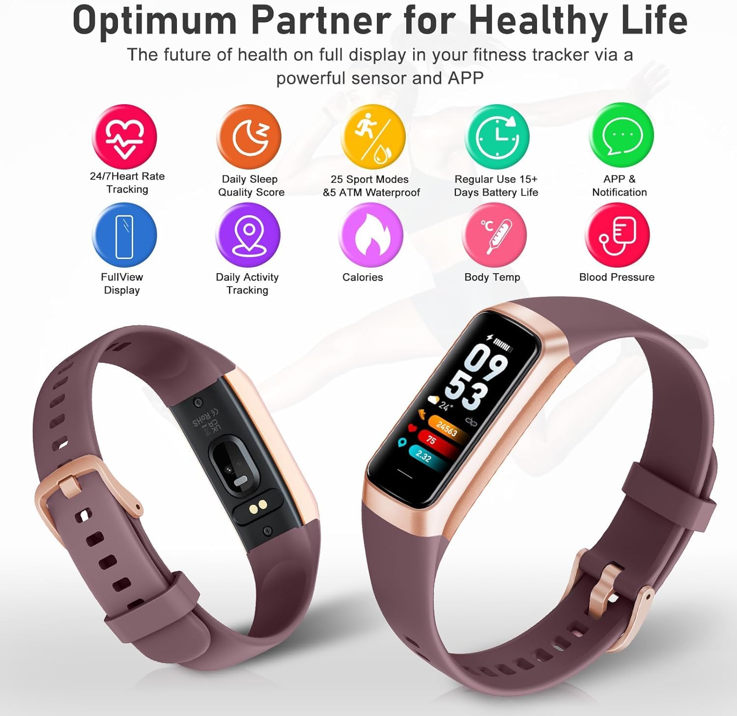 Premium Fitness Tracker with Heart Rate Monitor, Step Counter, Calorie & Sleep Tracking - 1.1