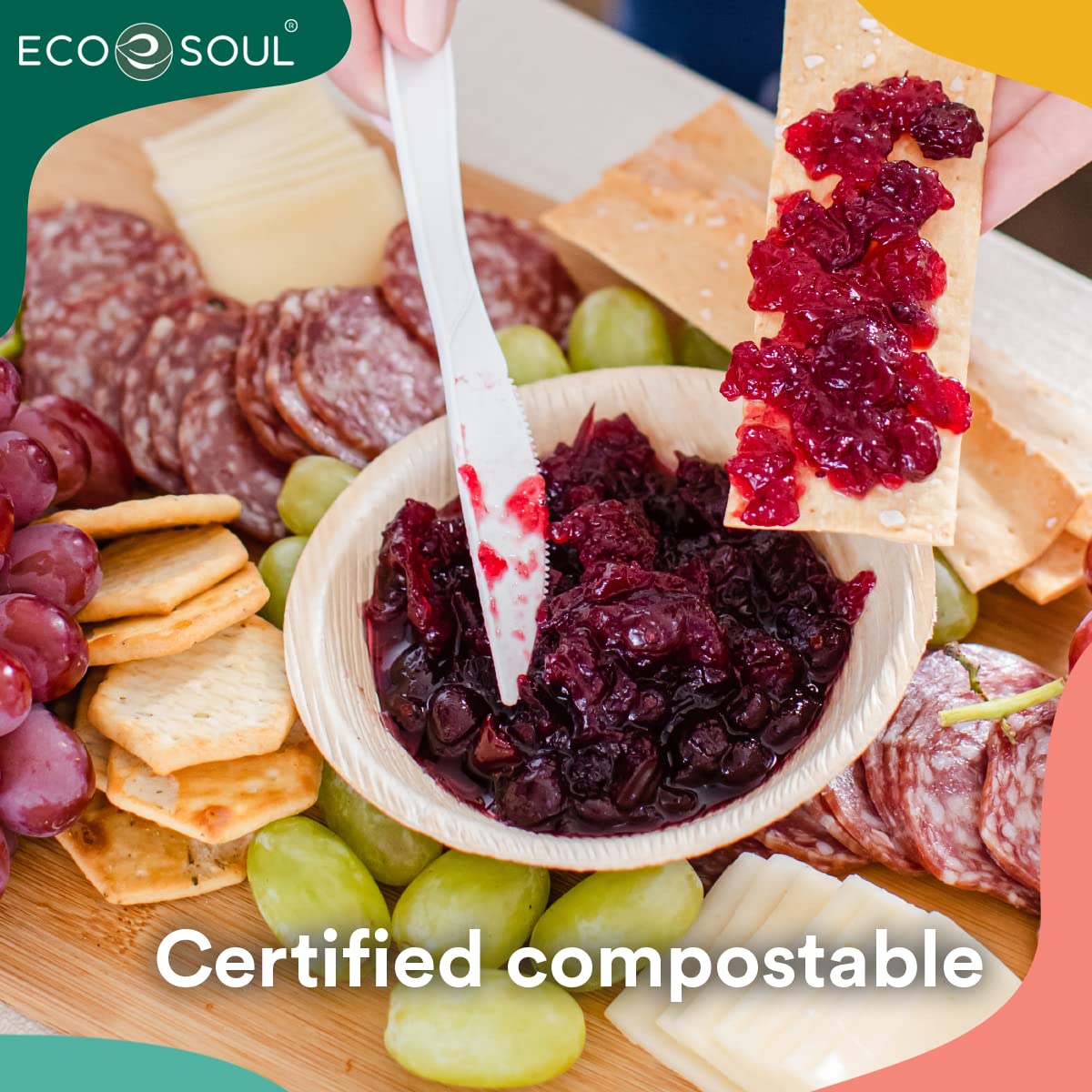 ECO SOUL Premium Compostable Knife Set - 100% Eco-Friendly Disposable Cutlery (Pack of 50) | Strong & Durable Biodegradable Utensils for Picnics, Parties & Outdoor Dining