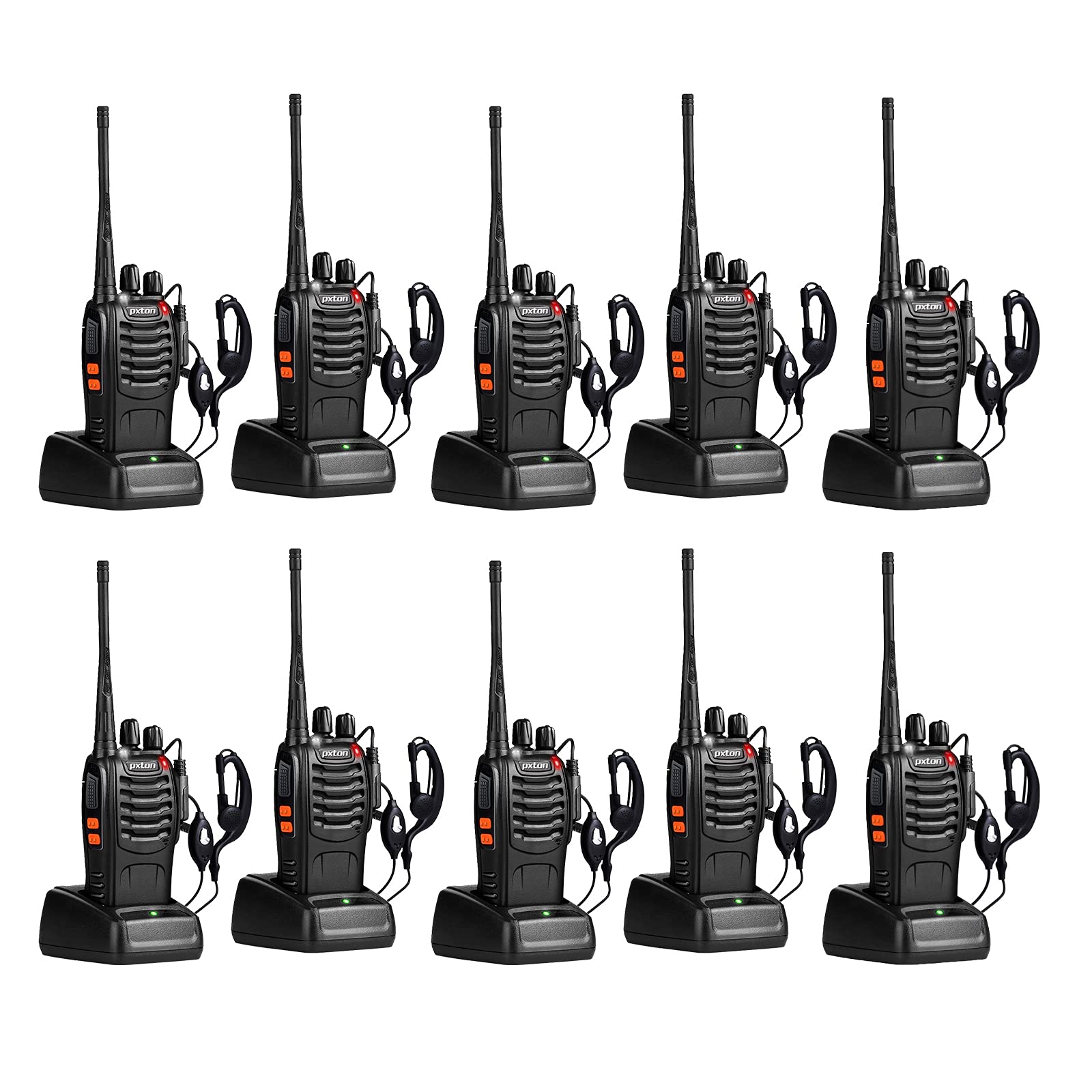 10 Pack Long Range Walkie Talkies for Adults - Rechargeable Two Way Radios with Headphones, 16 Channels, Flashlight & Li-ion Battery - Perfect for Outdoor Adventures, Construction Sites, and Emergency Communication