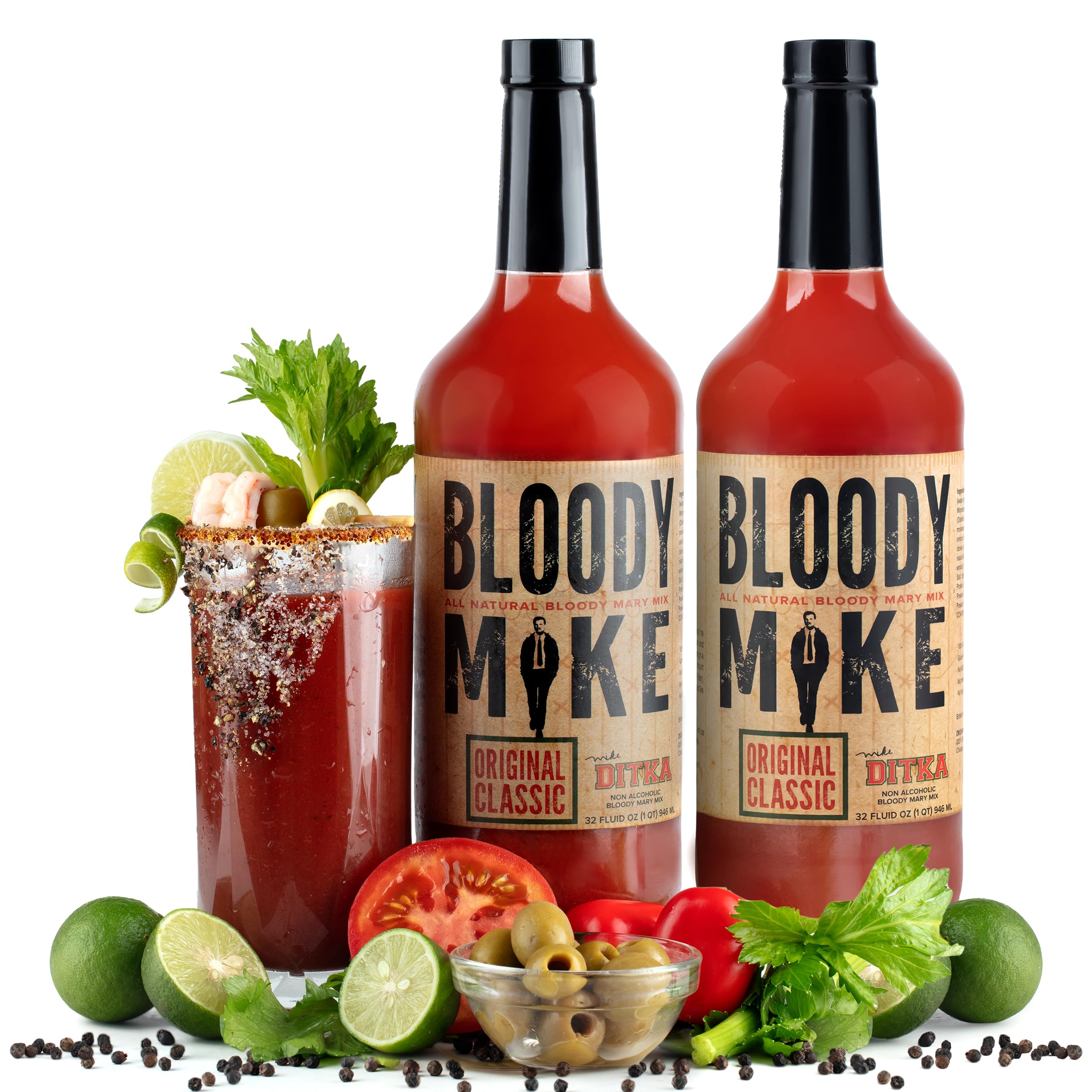 Bloody Mike Original Classic Bloody Mary Mix - Gluten Free Cocktail Mixer (2 Bottles) | Perfect for Brunch, Parties & Home Bars - Mike Ditka Approved