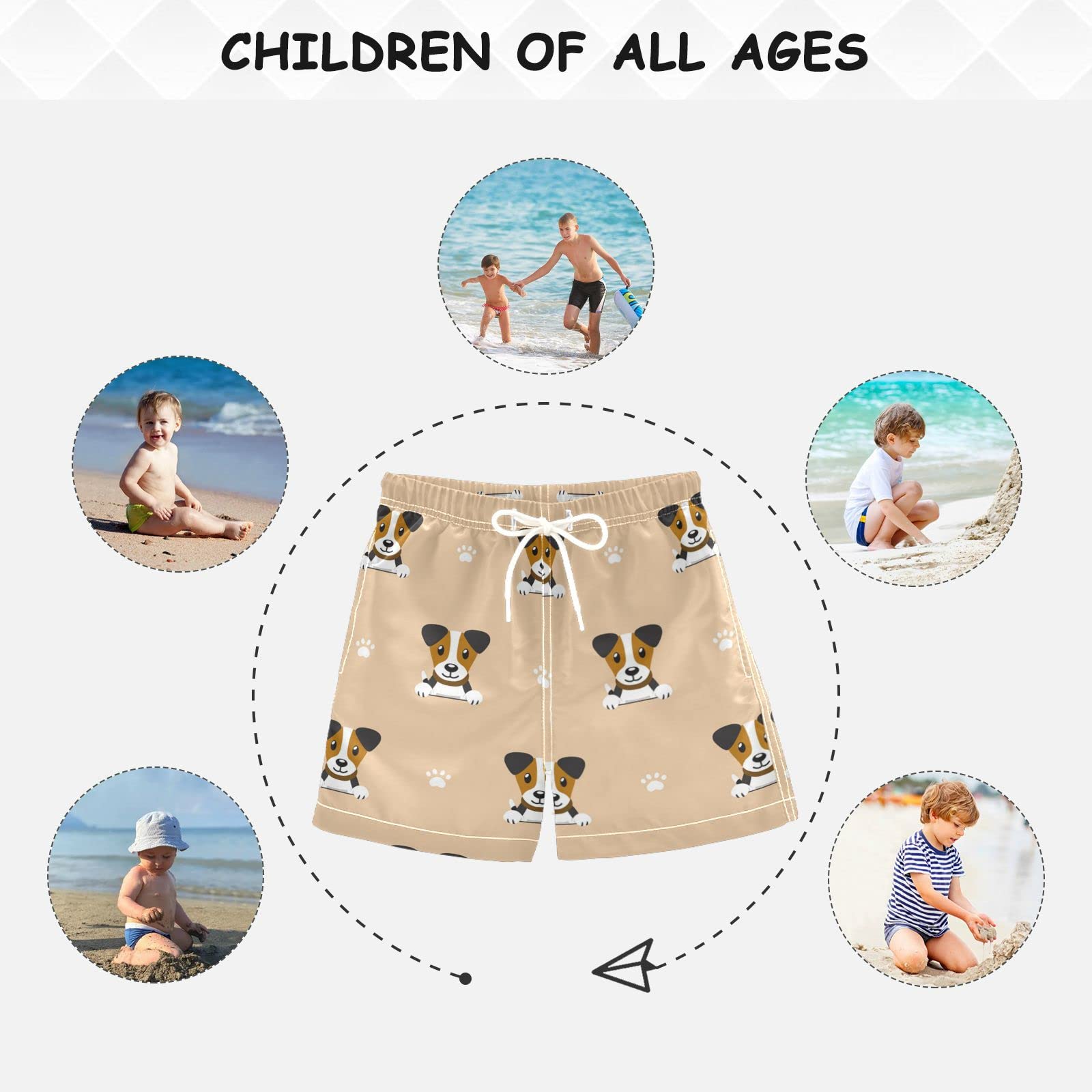 **Cartoon Dog Boys Swim Trunks - Quick Dry Toddler & Kids Bathing Suits (2T-16) with Adjustable Waist - Fun Beach & Pool Shorts for Boys - Yellow**    *(Perfect for Summer Swimming, Beach Vacations, and Water Play!)*