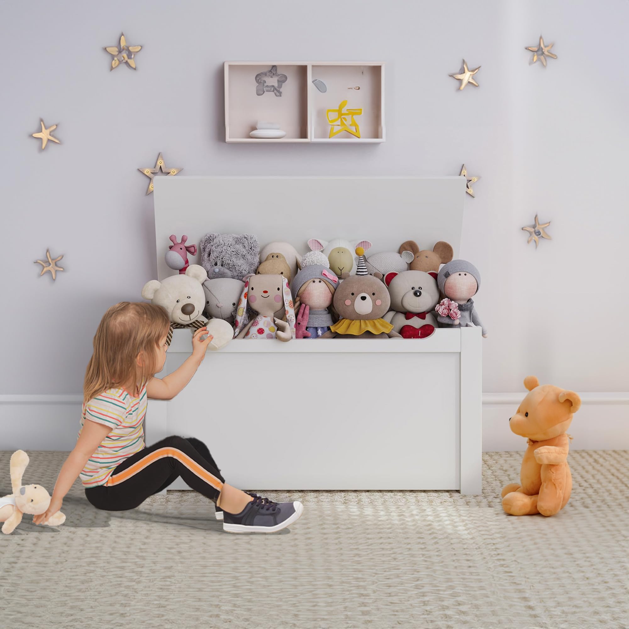 **Wooden Toy Storage Box - Large Spacious Kids Toy Organizer for Playroom, Bedroom, Living Room & Basement - White - Perfect for Kids' Room Organization & Play Area Storage**