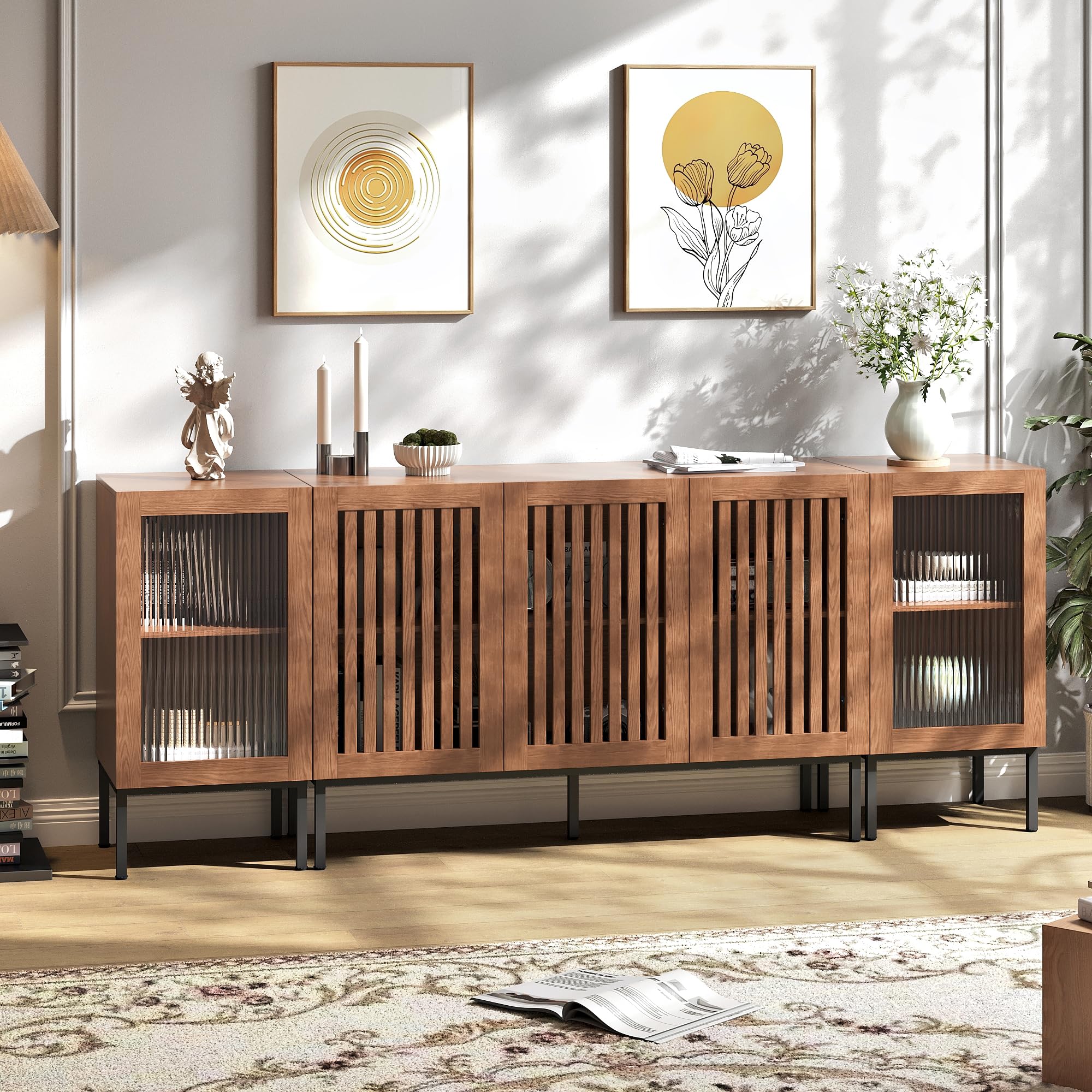 Rustic Farmhouse TV Stand for 85 Inch TVs - Solid Wood Entertainment Center with Storage Cabinets & Glass Doors - Media Console for Living Room, Bedroom, Home Theater - Espresso Brown Finish - Perfect for Modern & Traditional Home Decor