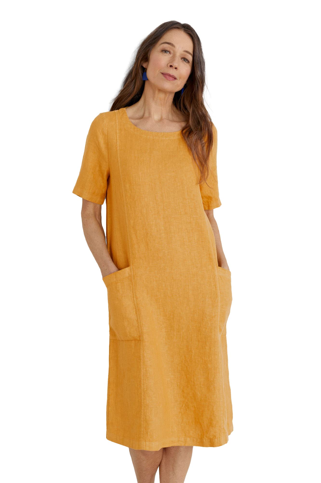 Seasalt Cornwall Women's Linen Dress - Short Sleeve Painting Class Outfit with Patch Pockets | Easy Fit Casual Summer Dress for Art Classes, Beach Outings & Garden Parties