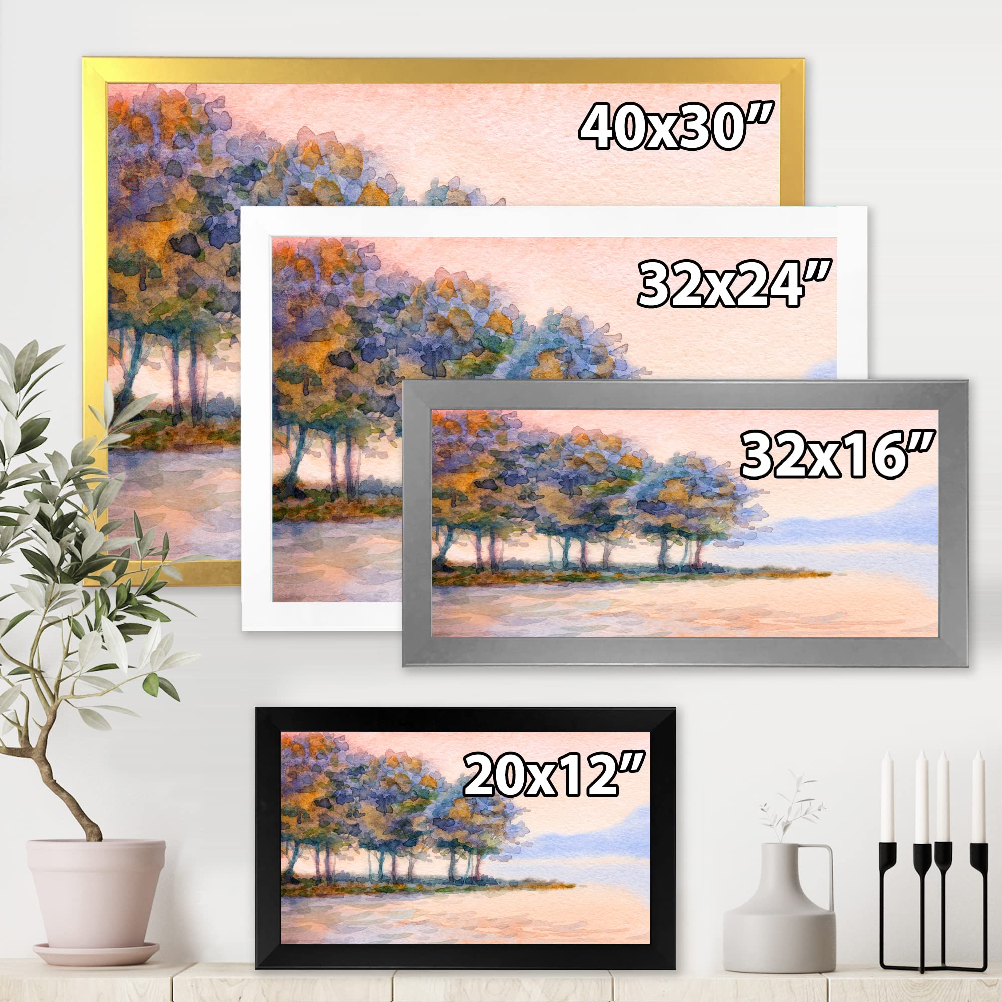 Sunset Over The Lake II Framed Wall Art - Traditional Landscape Painting for Living Room, Bedroom & Office Decor