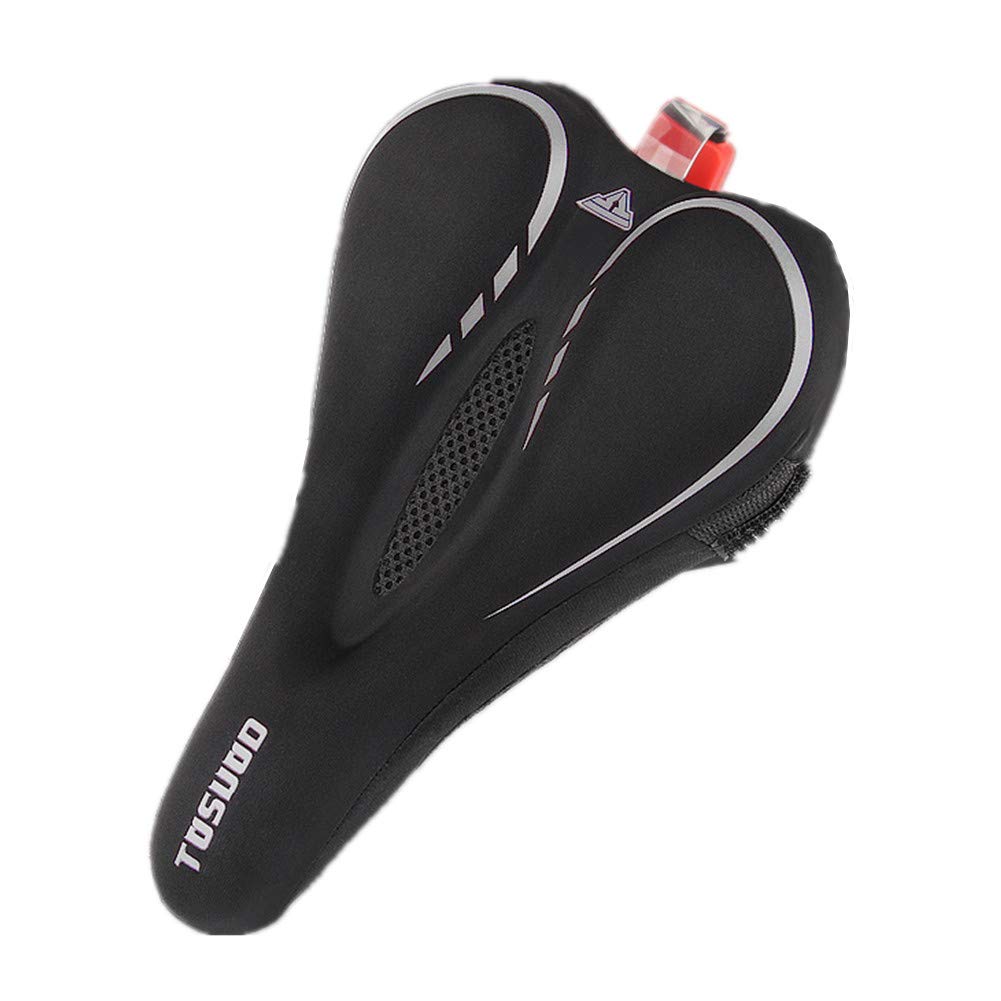 Premium Exercise Bike Seat Cushion - Comfortable Bicycle Saddle Cover with Built-in LED Tail Light for Mountain & Road Bikes (Grey) - Ideal for Indoor Cycling, Outdoor Riding & Night Safety