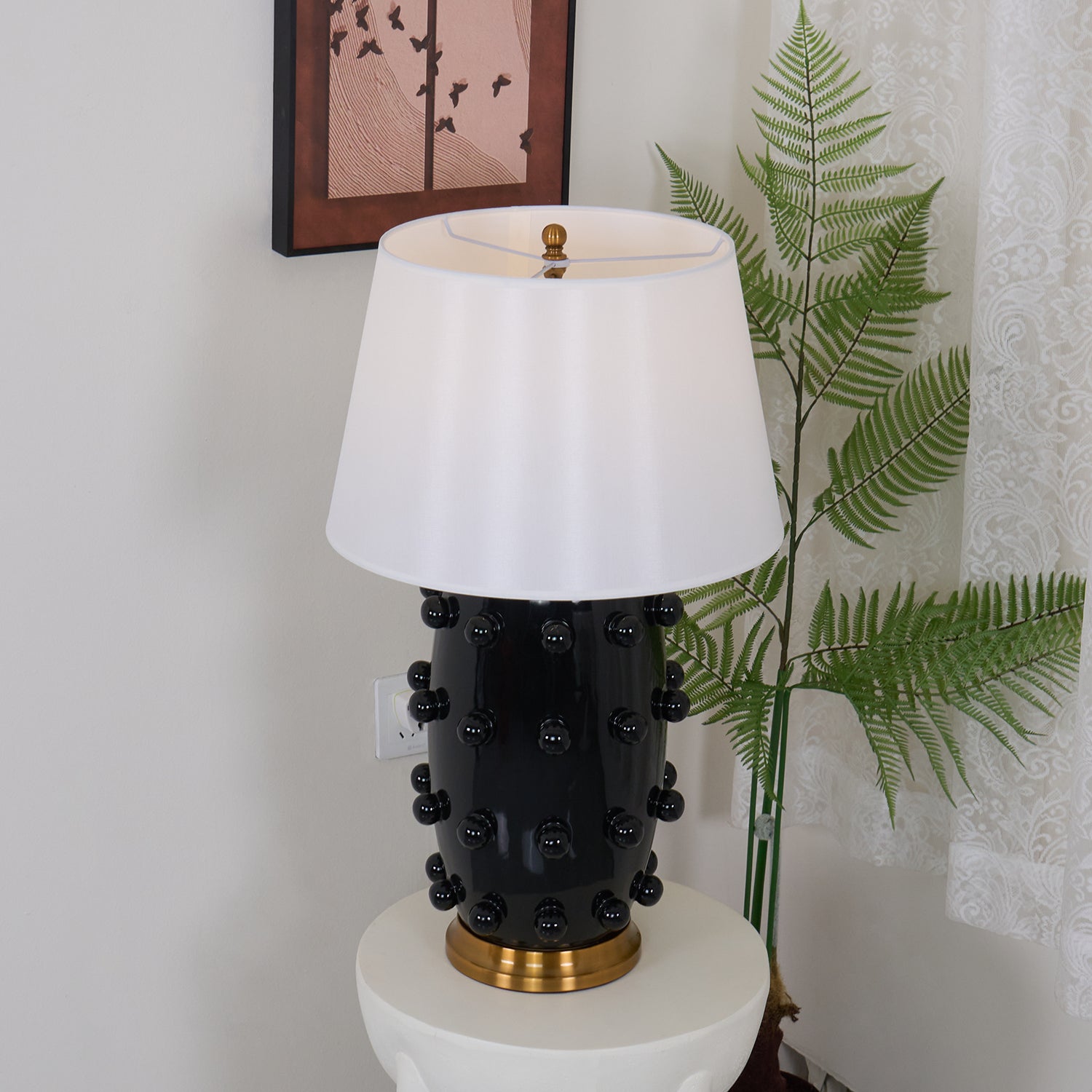 Polka Dot Porcelain Table Lamp - Elegant Home Decor for Bedroom, Living Room & Office - Stylish Ceramic Lamp with Adjustable Brightness