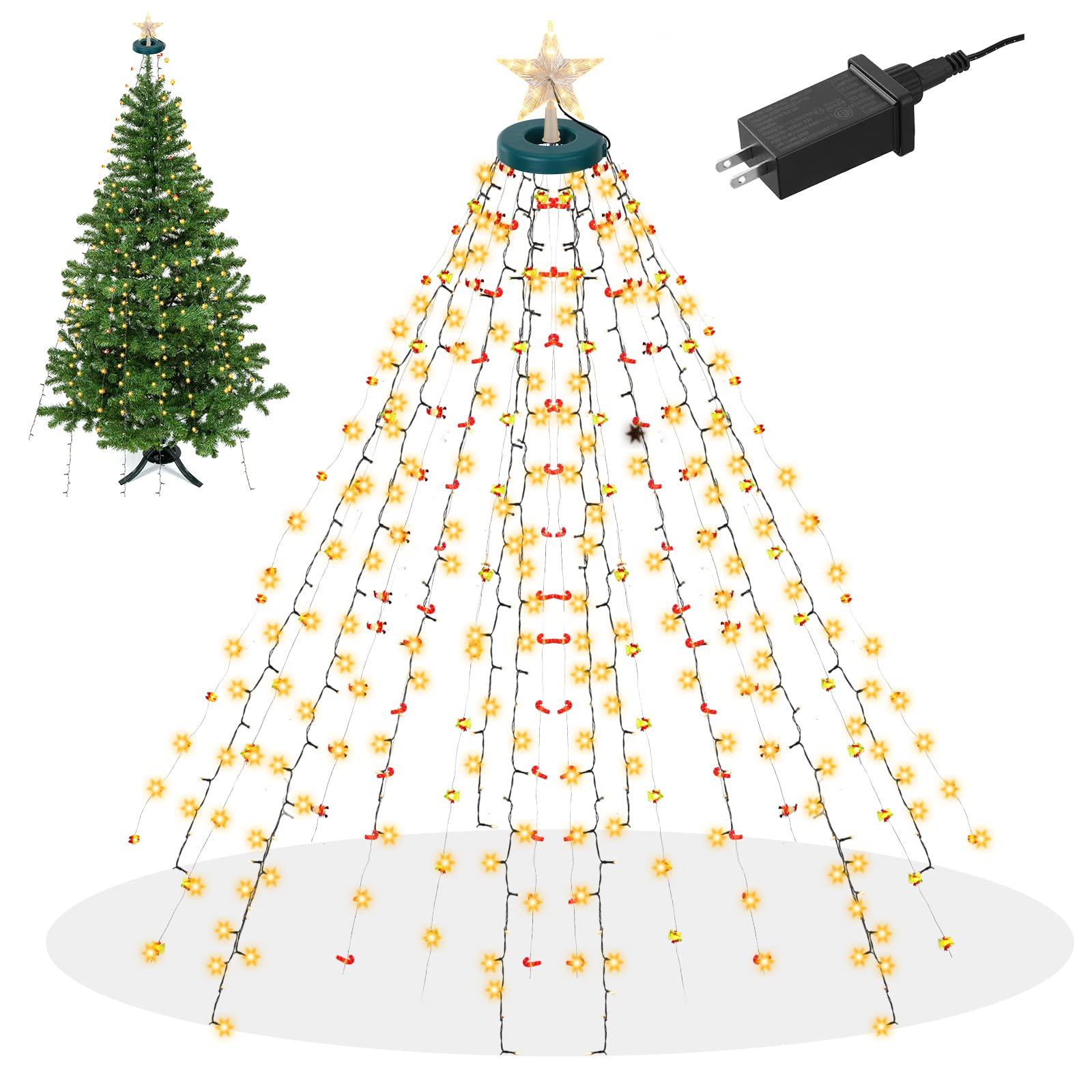 360 LED Christmas Tree Lights with Star Topper - 16 Lines Mini Fairy Lights, 8 Lighting Modes (Warm White) for Indoor/Outdoor Holiday Decor - Perfect for Xmas Trees, Party, Garden & Home Decoration