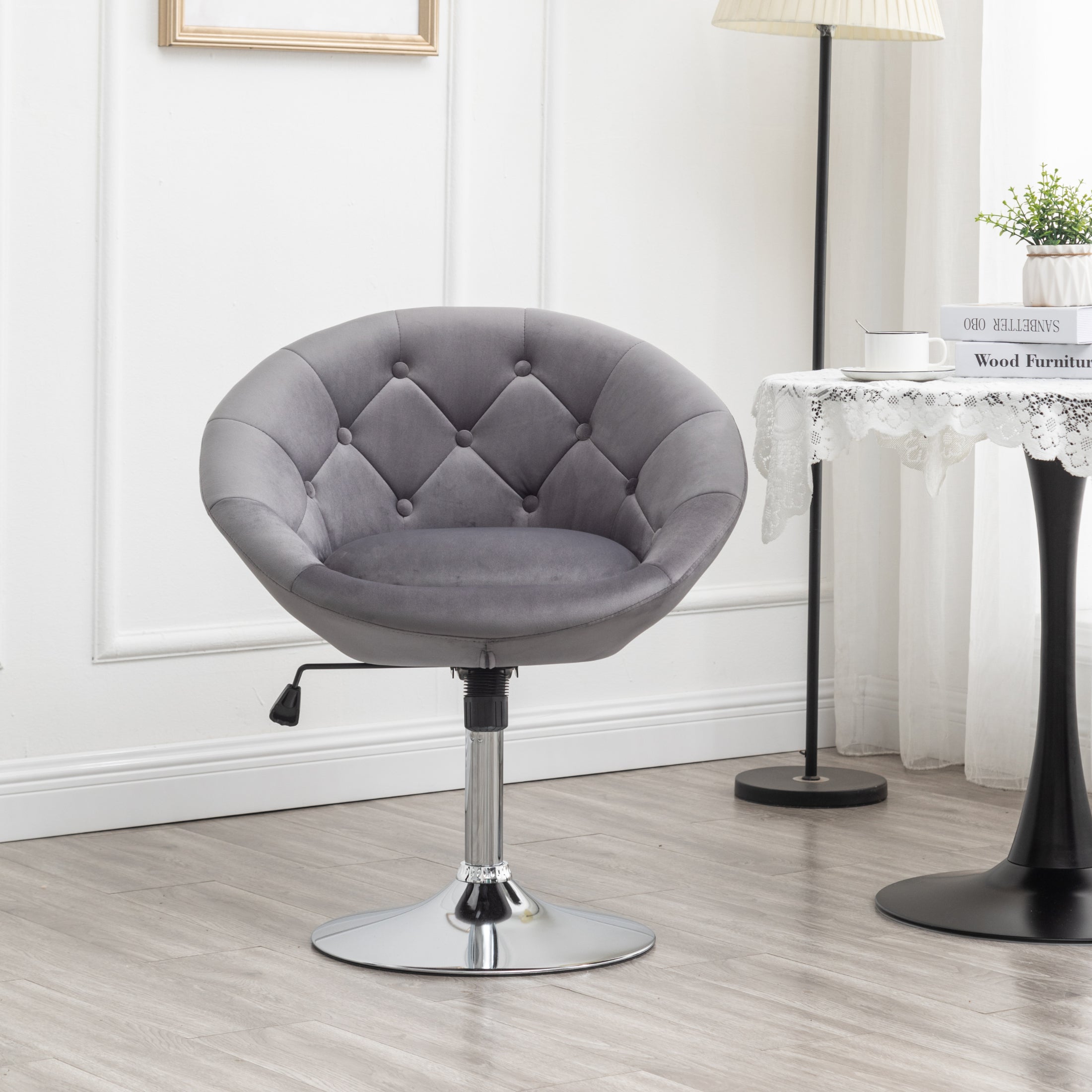 Roundhill Furniture Noas Velvet Upholstered Tufted Back Swivel Accent Chair - Modern Living Room Lounge Chair for Home Office, Bedroom & Reading Nook