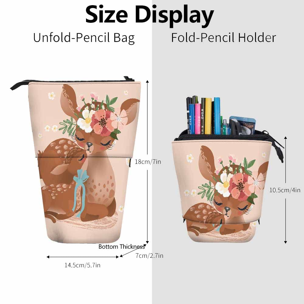 Swono Deer Mother & Kids Pencil Pouch - Cute Retro Fawn Stand Up Pencil Case Organizer, Pencil Holder & Makeup Bag Gift (Beige) - Perfect for School, Office & Travel Organization