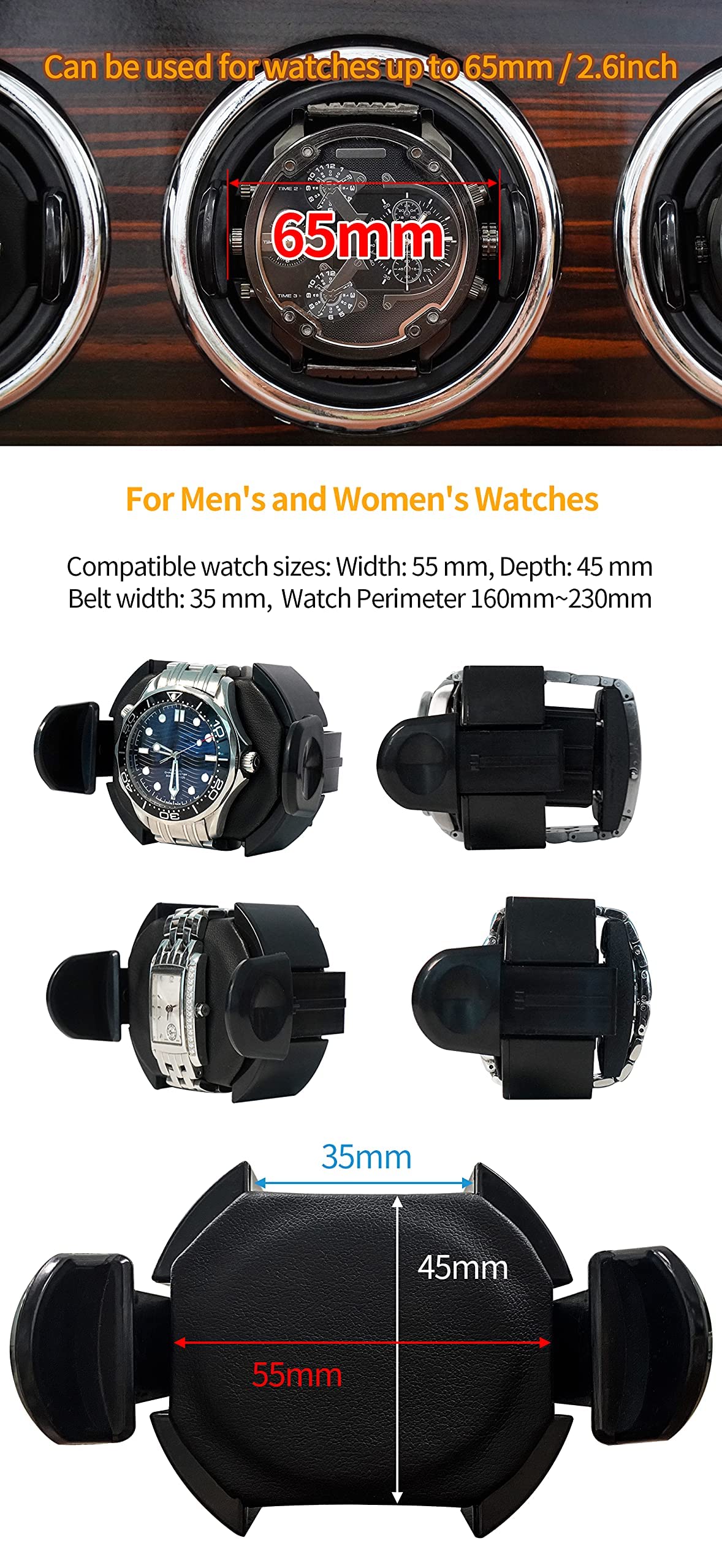 Premium Oryx 6 Automatic Watch Winder - Wooden Rotating Watch Box with 15 Rotation Modes, LED Display & Super Quiet Mabuchi Motor (AC/USB Powered) - Perfect for Automatic Watch Storage, Display & Maintenance at Home/Office