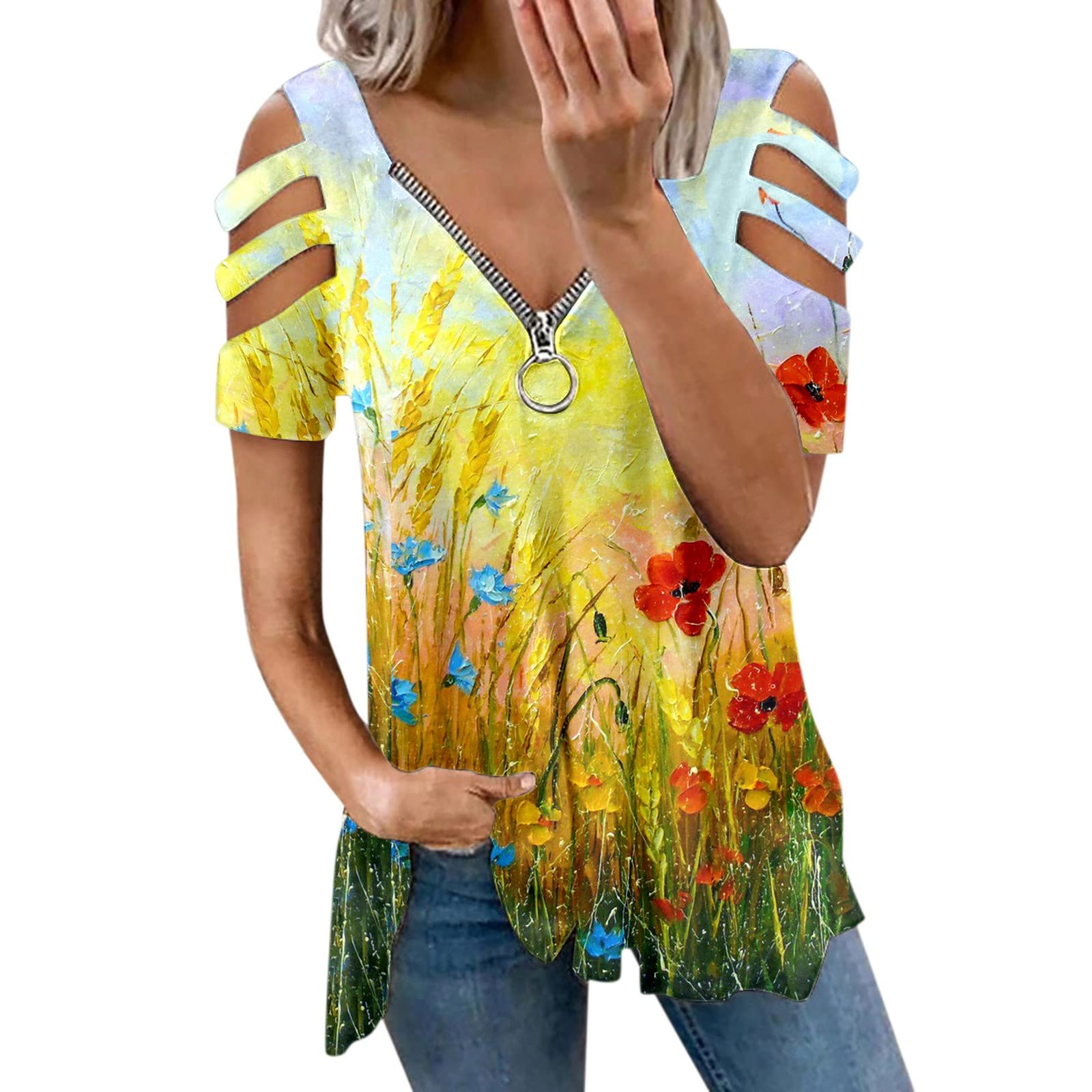 Women's Casual Short Sleeve Drop Shoulder Blouse - Fashion T-Shirt for Summer & Fall | Perfect for Daily Wear, Office, and Weekend Outings