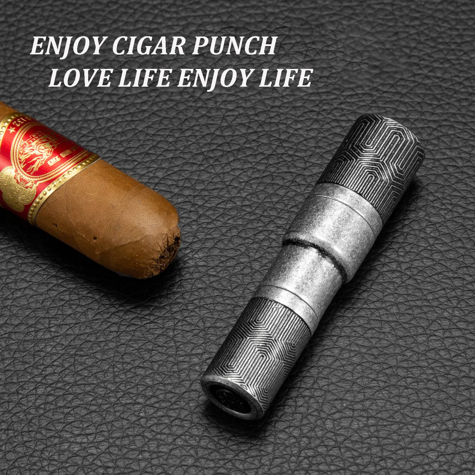 Premium Silver Cigar Punch - Portable Retro Engraved Double Hole Cutter for Cigars | Perfect for Outdoor Smoking, Travel & Gifts