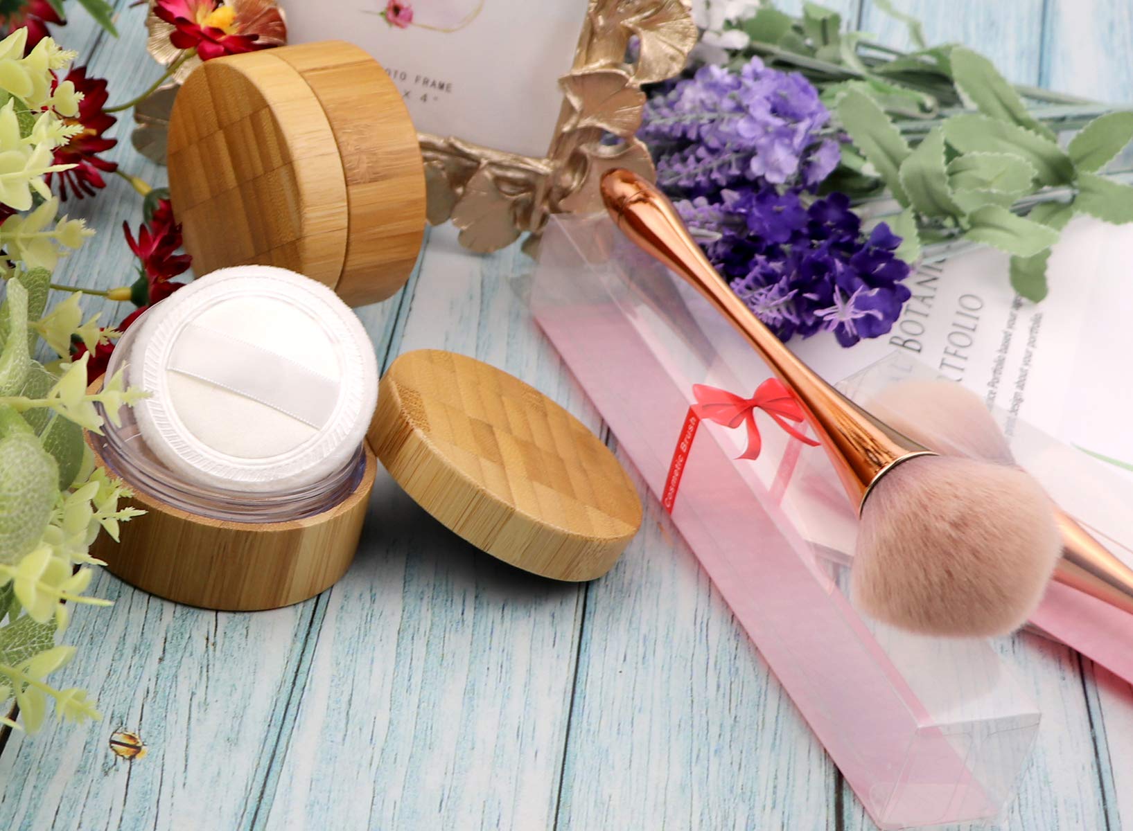 1Pcs 30ml/1Oz Empty Loose Powder Container with 1Pcs Makeup Powder Brush - Refillable Cosmetic Jar for Mineral Foundation, Setting Powder & Blush - Perfect for Travel & Professional Makeup Kits