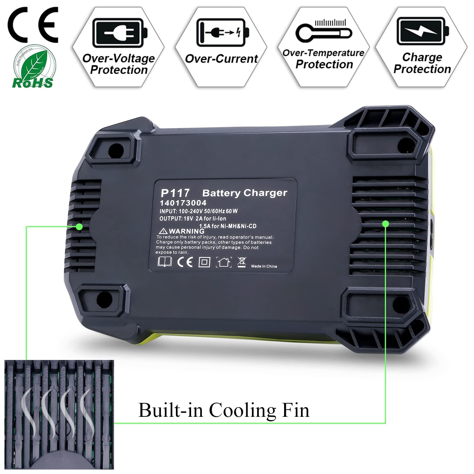 Lasica Replacement Battery Charger for Ryobi P117 18V - Compatible with Ryobi ONE+ Plus 12V-18V Cordless Power Tools - Perfect for Drills, Saws & Outdoor Equipment Charging
