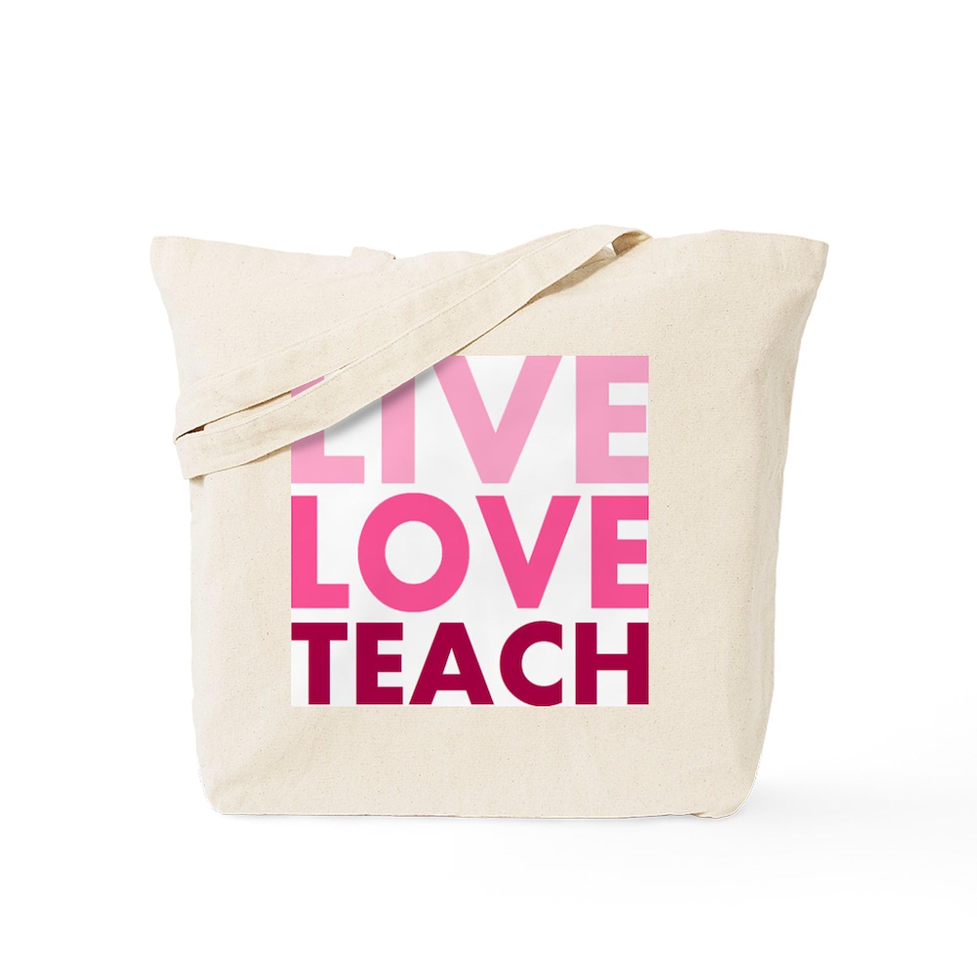 Live Love Teach Natural Canvas Tote Bag - Eco-Friendly Reusable Shopping Bag for Teachers, School, Groceries & Everyday Use