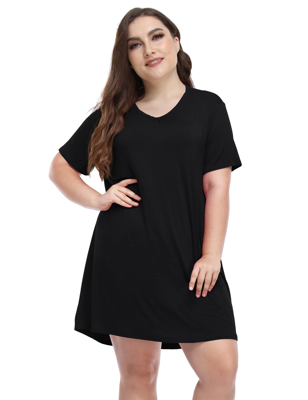 MissNina Women's Plus Size Nightgowns - Soft & Comfortable V-Neck Modal Sleepwear for Women, Sleep Shirts & Night Dresses - Perfect for Lounging, Sleeping & Relaxing at Home
