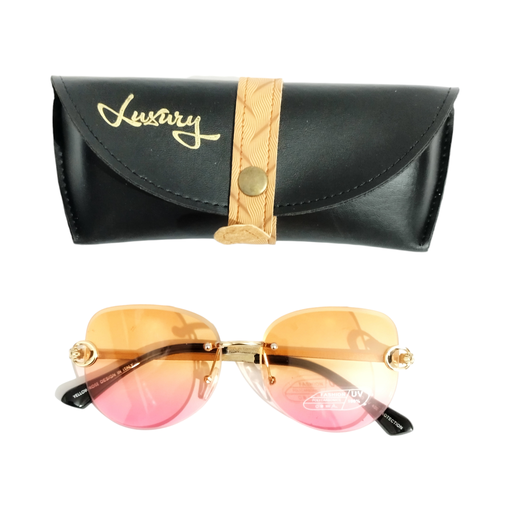 Trendy Orange Pink Gradient Rimless Sunglasses for Women - UV Protection, Lightweight & Stylish - Perfect for Beach, Driving & Outdoor Activities