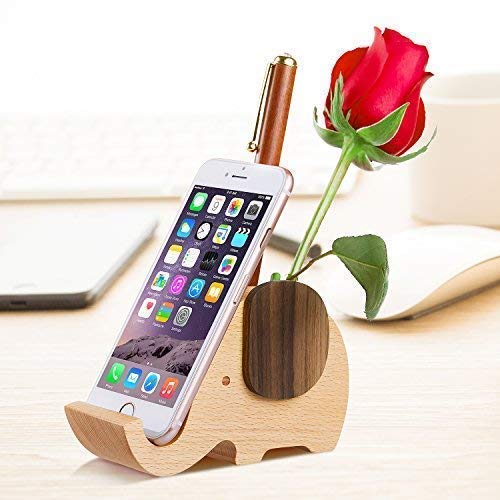 AhfuLife Wooden Elephant Pen Holder & Phone Stand - Cute Elephant Shaped Desk Organizer for Office & Home Decor - Unique Christmas Gift for Women - Perfect for Desk Organization, Home Office Decor & Elephant Lovers