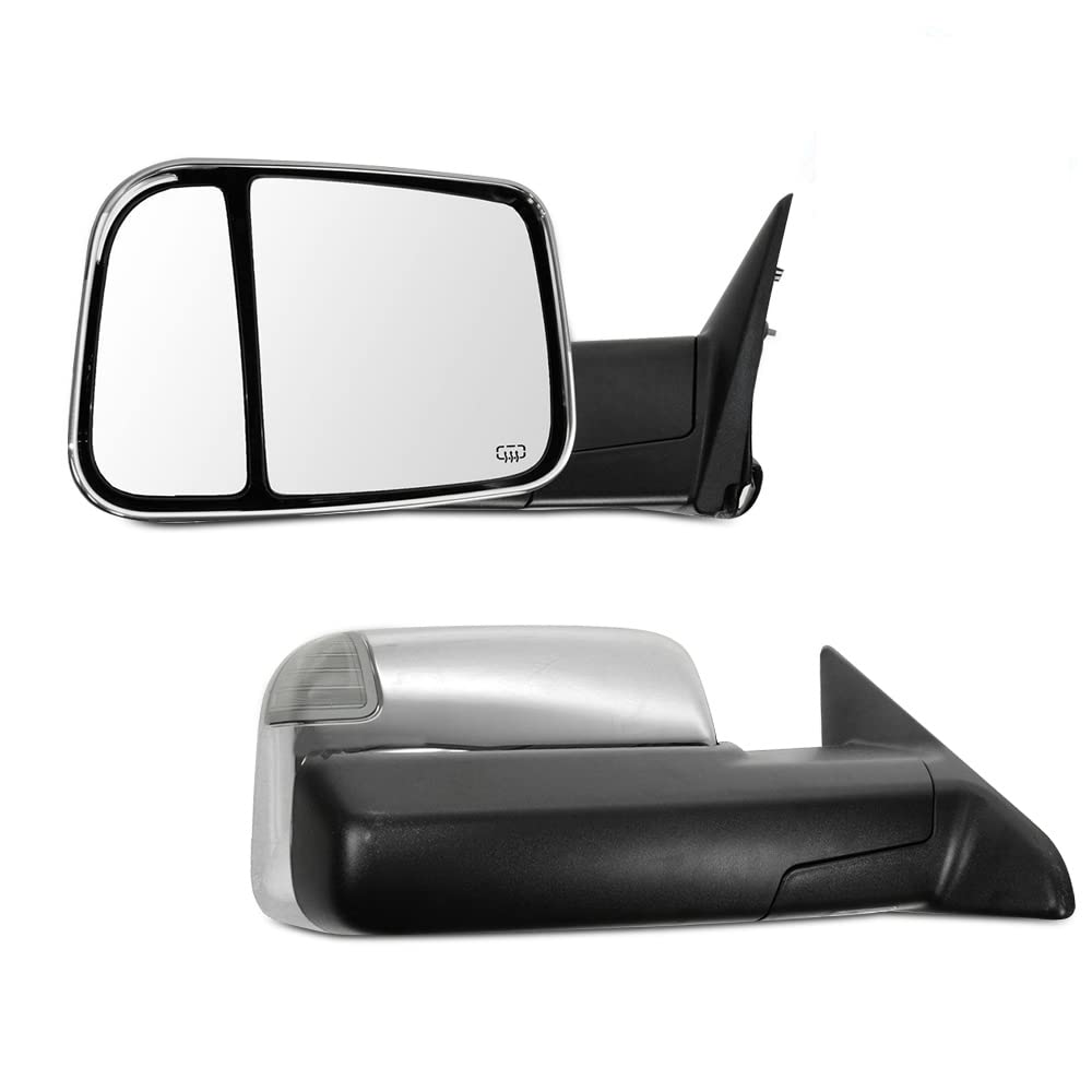 FINDAUTO Power Heated Towing Mirrors with Turn Signal & Puddle Light - Compatible with 2010-2015 Dodge Ram 1500/2500/3500 Pickup Trucks (Left & Right Side) - Perfect for Heavy-Duty Towing, Night Driving & Winter Conditions