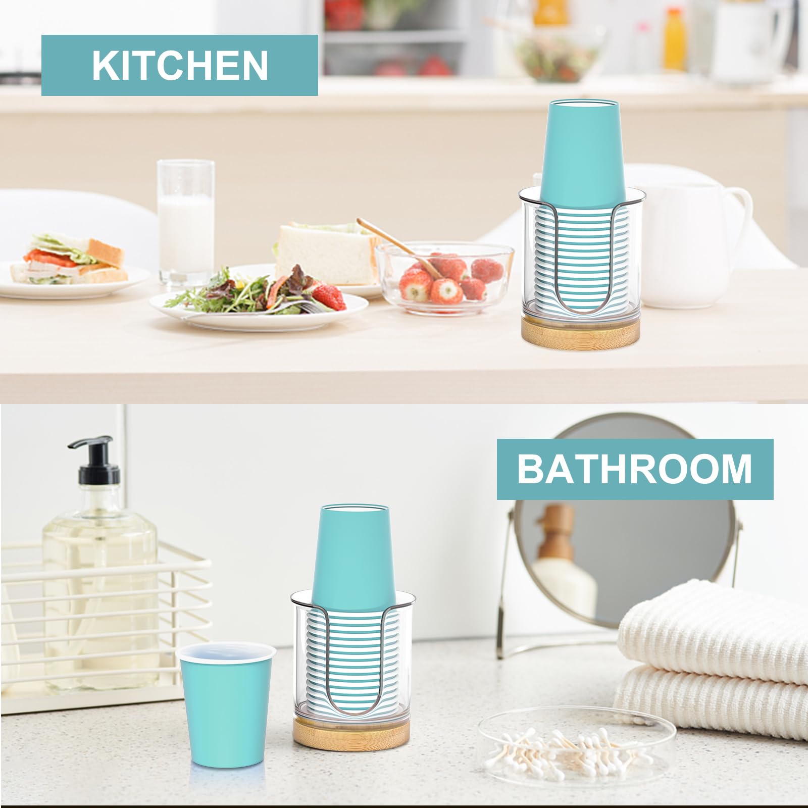 2 Pack Clear 3 oz Bathroom Cup Dispenser - Countertop Paper Cup & Mouthwash Cup Holder for Home, Office, and Dental Clinics - Hygienic Solution for Hand Washing, Rinsing, and Oral Care