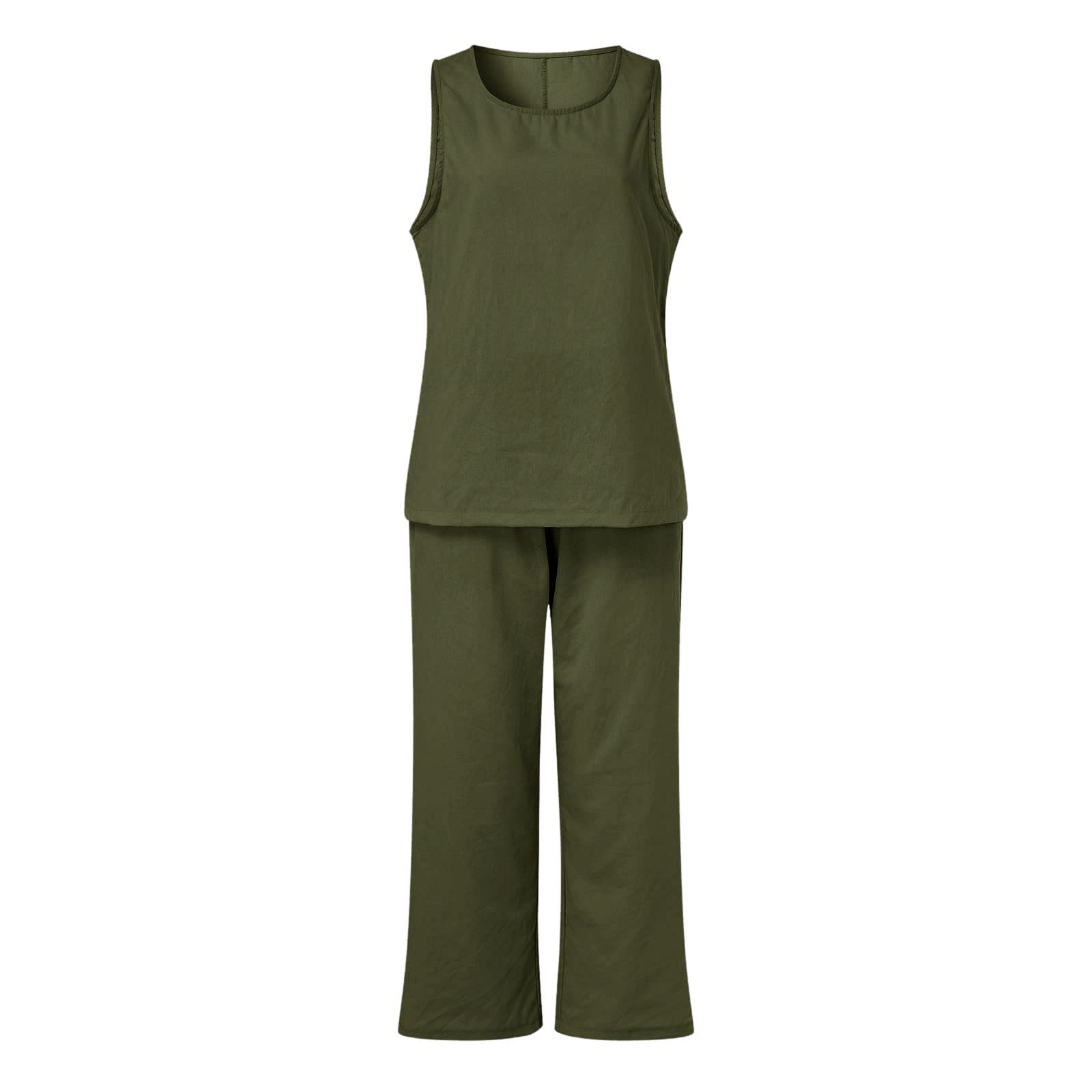Women's Linen Two-Piece Set - Sleeveless Summer Top & Pants Outfit | Breathable Casual Beachwear for Vacation, Travel & Outdoor Activities