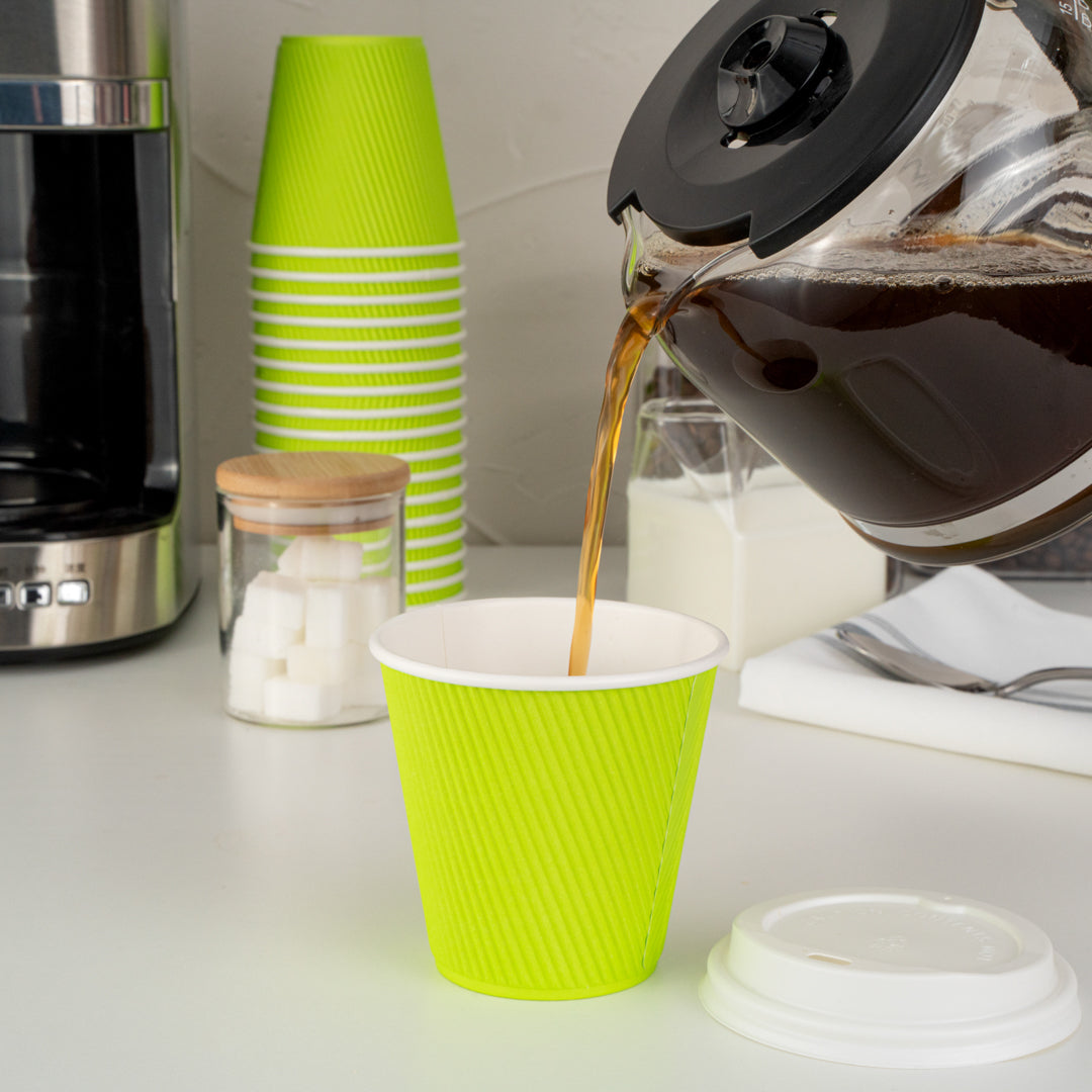Eco-Friendly 8 oz Ripple Wall Paper Coffee Cups with White Lids - 3.5