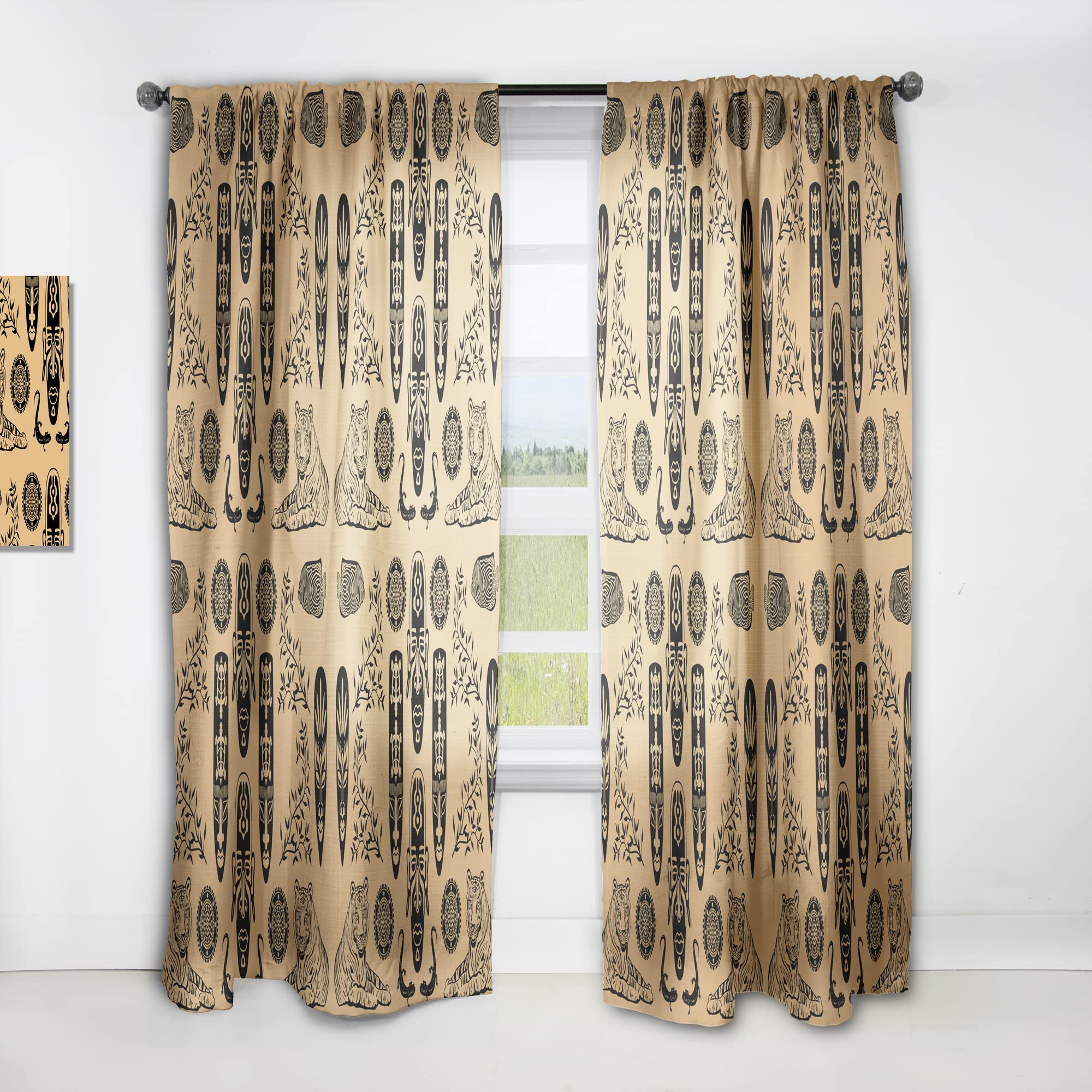 DesignQ Ethnic Decorative Mask Thermal Insulated Curtain Panel - 52x63 Inches - Blackout Drapes for Bedroom & Living Room - Perfect for Home Decor, Privacy & Light Control