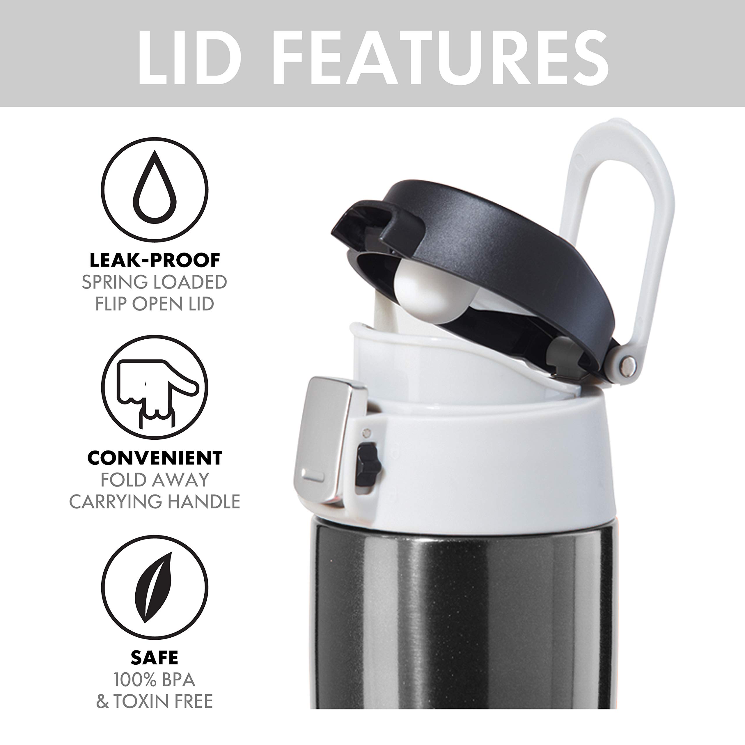 OGGI Caliber 17oz Stainless Steel Insulated Water Bottle - Leakproof Travel Coffee Mug, Double Wall Vacuum Metal Sports Bottle for Hiking, Gym & Outdoor Activities (Black)