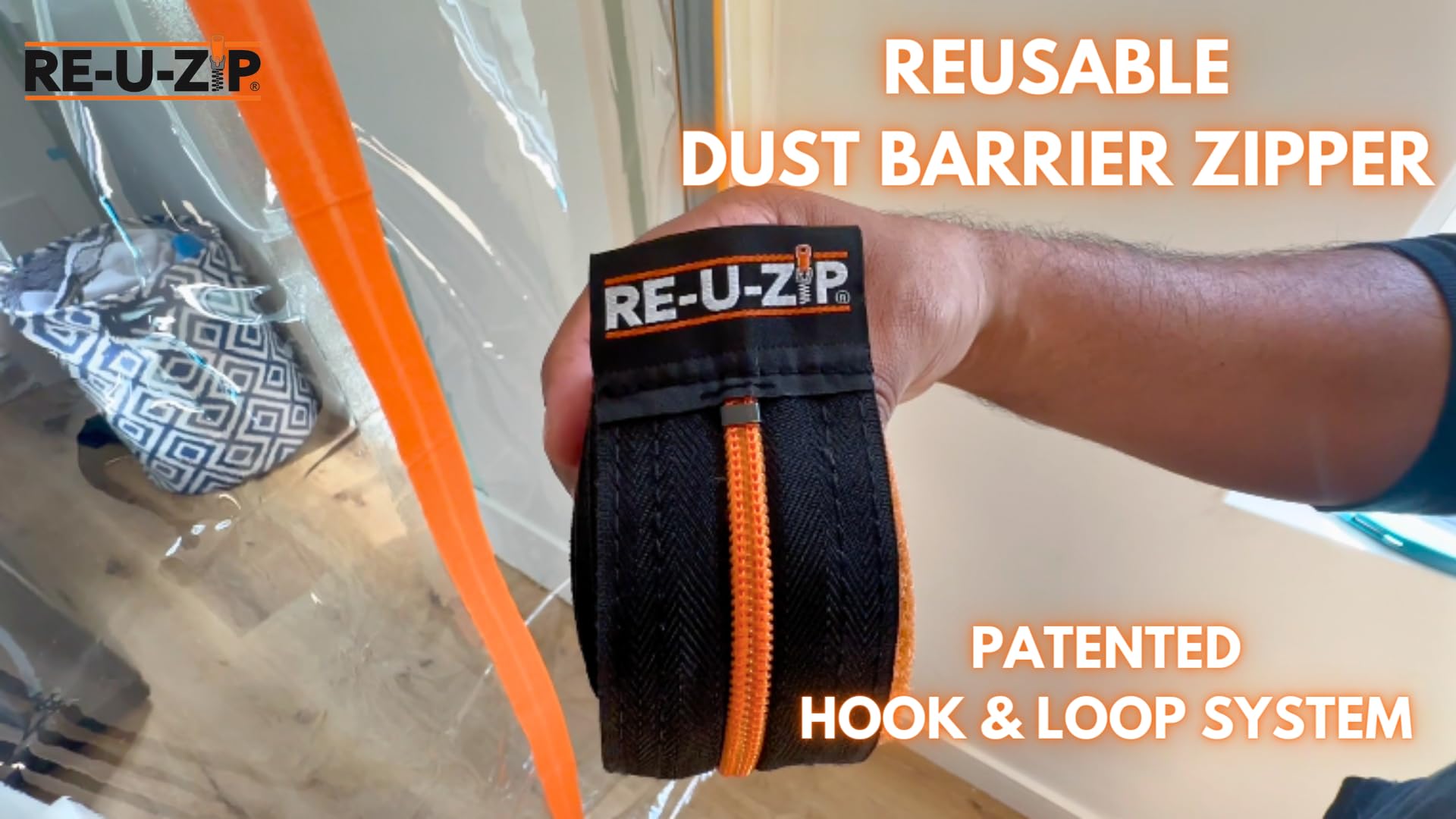 RE-U-ZIP® Heavy-Duty Reusable Dust Barrier Zipper - 12-Pack with Patented Hook & Loop System | Cost-Effective Construction Dust Containment Solution | Lockable Safety Feature for Home Renovation & DIY Projects