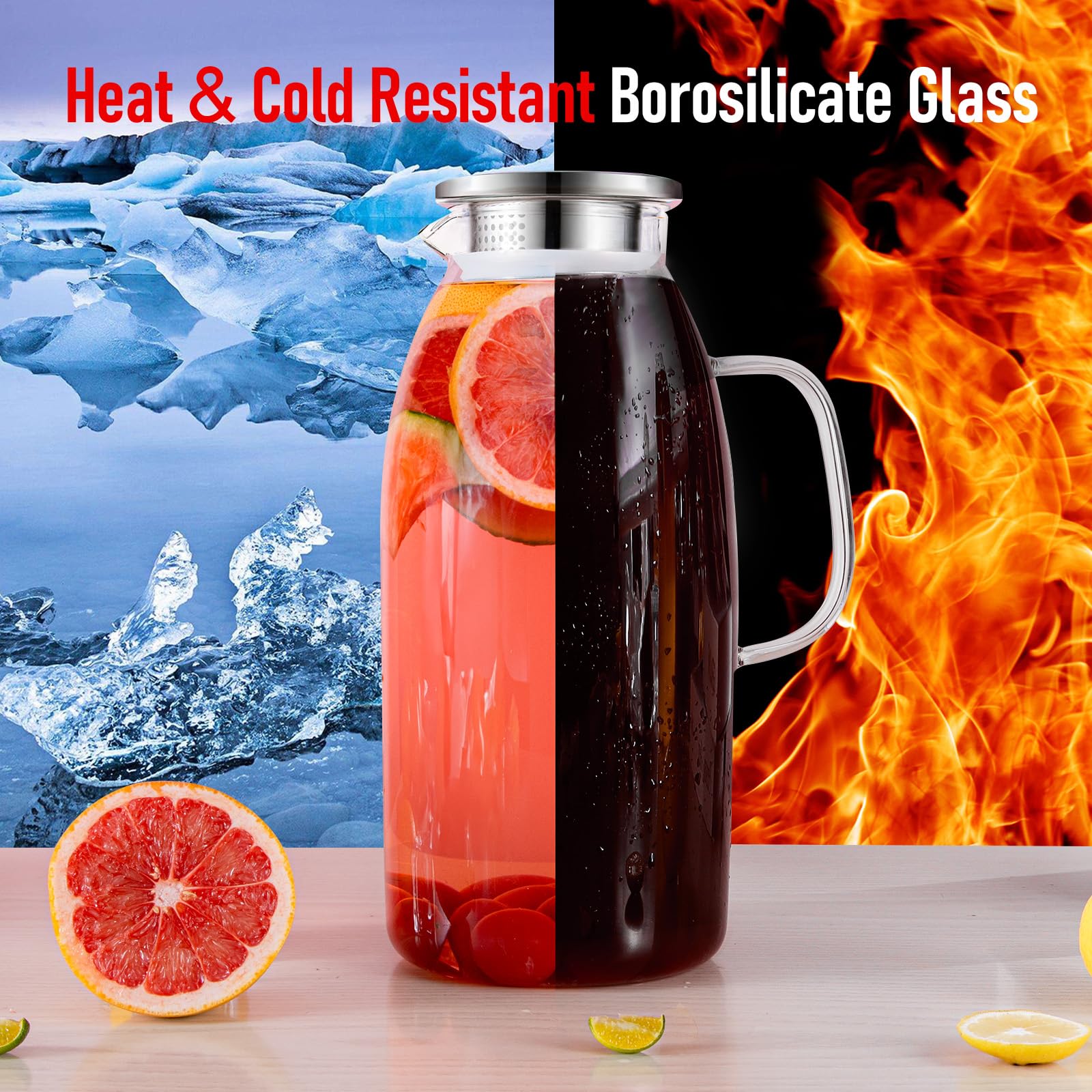 Veecom 105 Oz Large Glass Pitcher with Lid - BPA-Free Water Pitcher with Handle for Iced Tea, Lemonade & Juice - Perfect for Parties, Refrigerator Storage & Entertaining - Durable Drink Dispenser for Home, Office & Outdoor Gatherings
