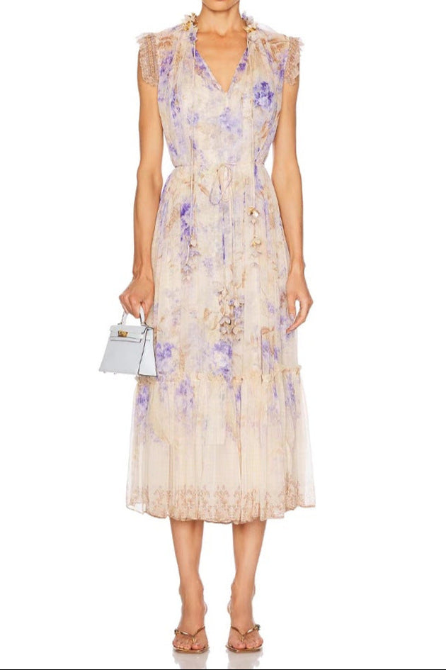 Elegant Flutter Sleeve Dress for Women - Summer Floral Maxi Dress with Ruffle Hem, Perfect for Beach Vacation, Wedding Guest & Party Outfits
