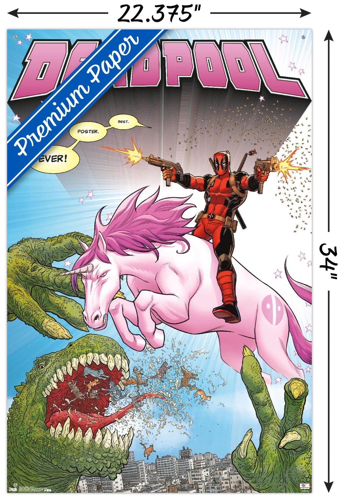 Marvel Deadpool Unicorn Wall Poster with Push Pins - Premium Comic Art Decor for Bedroom, Office & Gifts