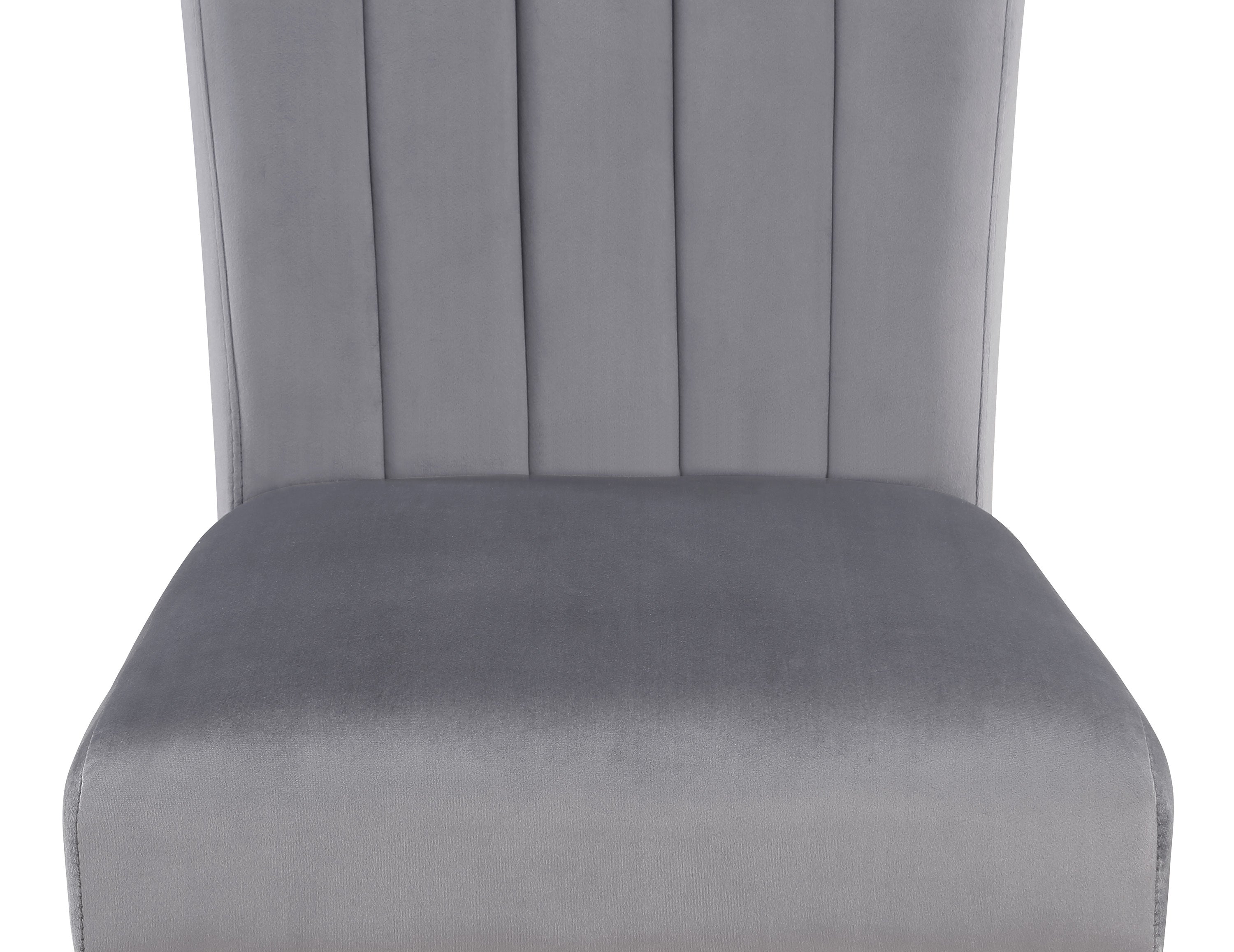 2-Piece Velvet Upholstered Dining Chairs with Channel Tufted Back & Wooden Legs - Gray & Black Set for Modern Dining Room, Kitchen, or Home Office