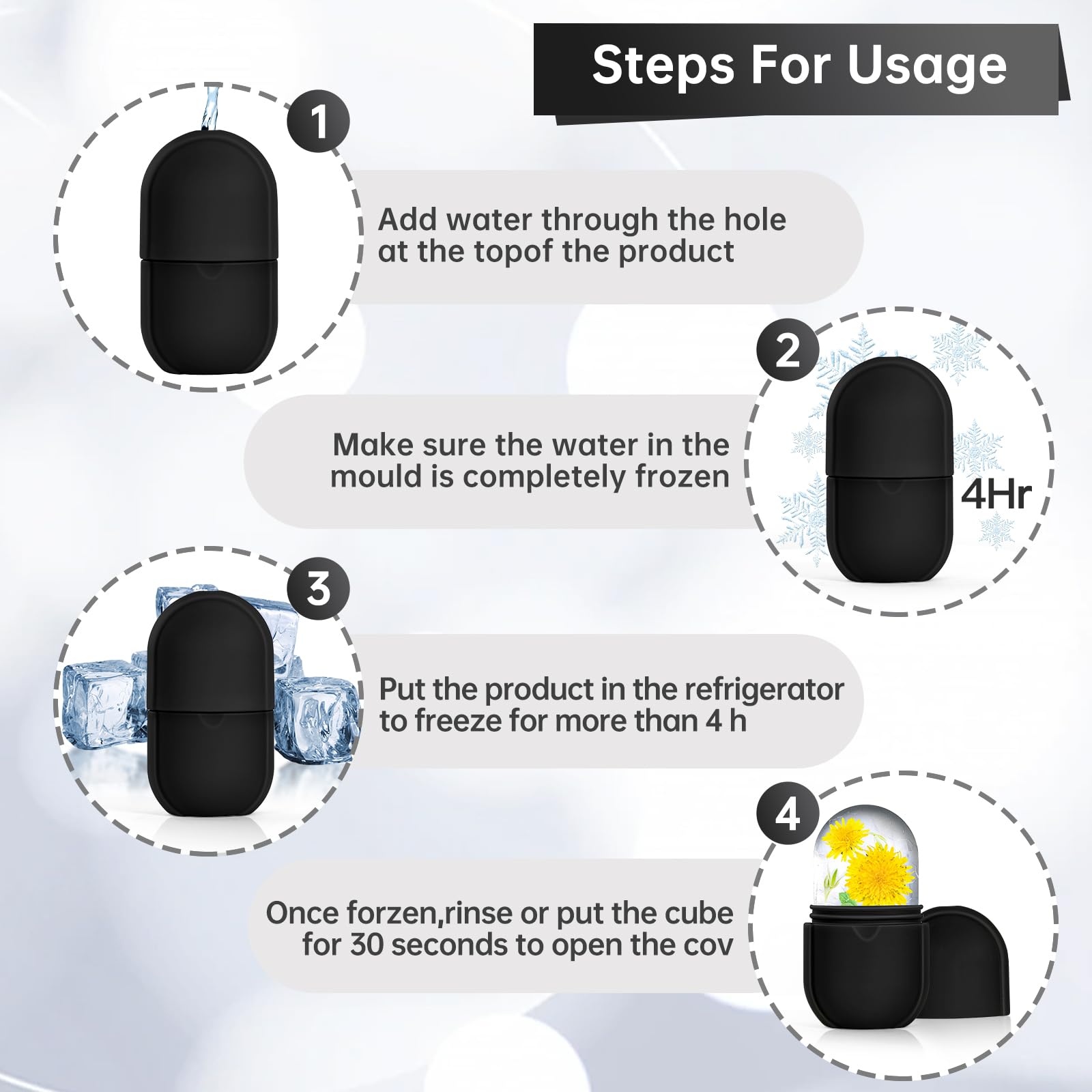 Ice Roller for Face and Eye - Cooling Skin Care Tool with Silicone Ice Mold, Beauty Gift for Women | Reduce Puffiness & Dark Circles, Perfect for Morning Routine & Post-Workout Recovery (Black)