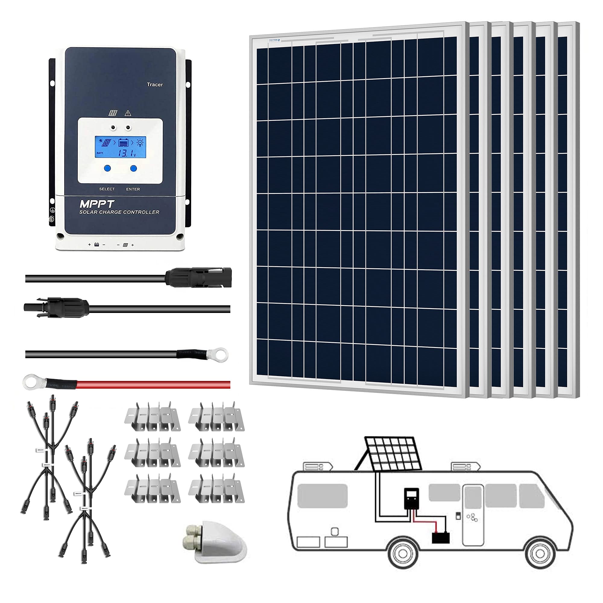 ACOPOWER 12V Polycrystalline Solar Panel Kit for RV with MPPT/PWM Charge Controller - Off-Grid Power for Camping, Boating & Outdoor Adventures