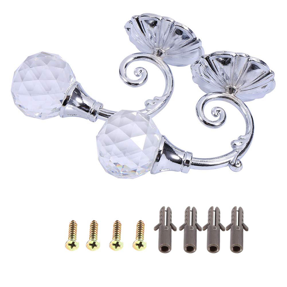Nannigr Crystal Curtain Holdbacks - Set of 2 Metal Crystal Glass Drapery Tiebacks, Wall Window Hooks for Home Decor (Silver) - Perfect for Living Room, Bedroom & Office Window Treatments