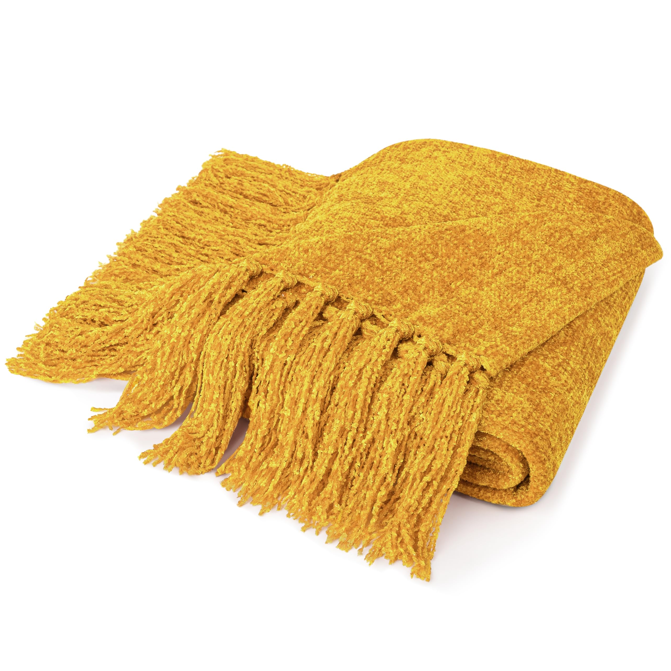 Pavilia Mustard Yellow Knit Throw Blanket - Soft Woven Blanket with Tassels for Couch, Sofa Bed & Chair - 50x60 Inches - Perfect for Living Room Decor, Cozy Nights & Gift Giving