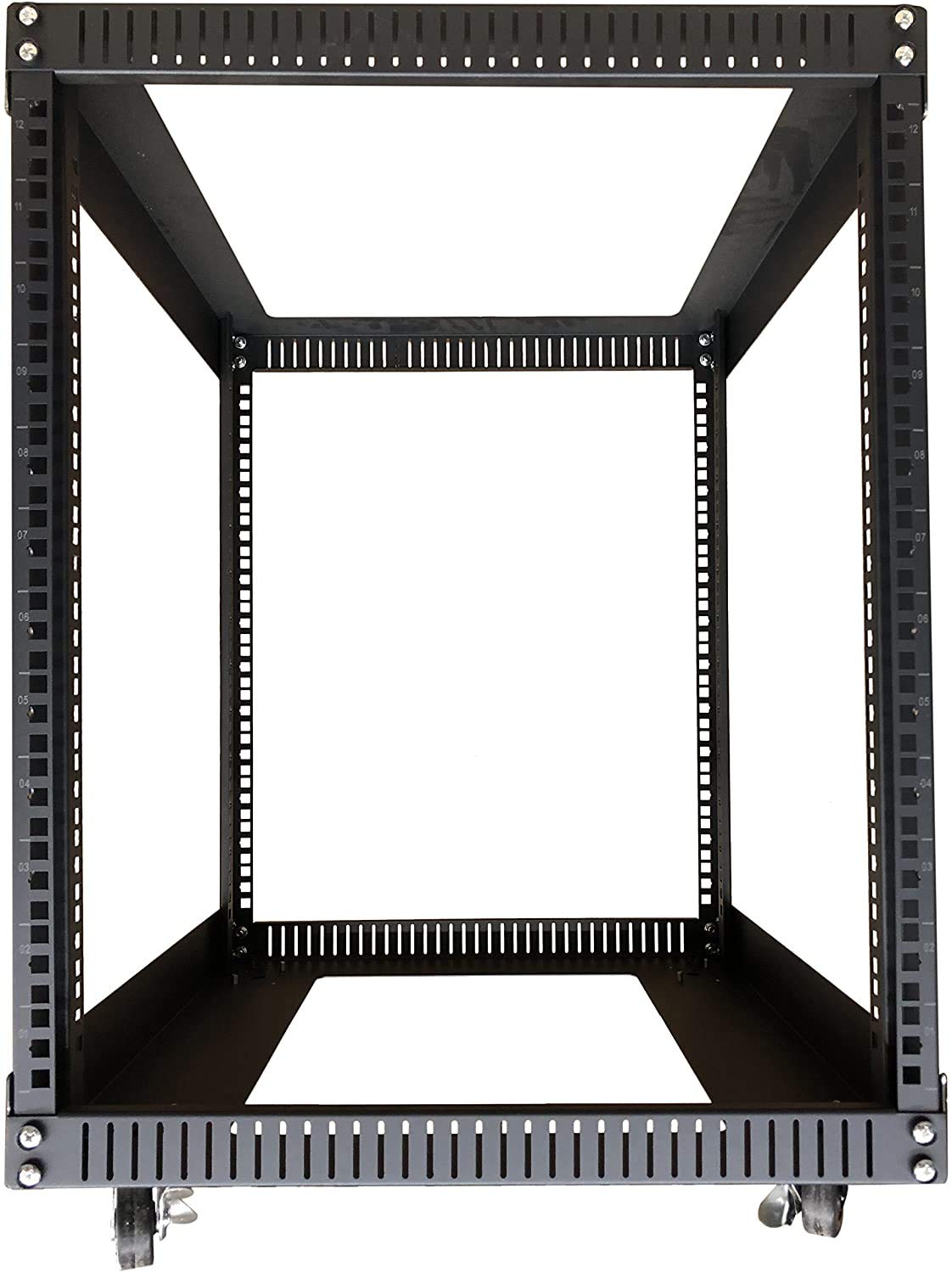 TECHTOO 12U Open Frame Server Rack with Wheels - Heavy Duty 19-Inch 4-Post Steel Rack for Network Servers & AV Equipment | Ideal for Data Centers, Home Offices & Studio Installations