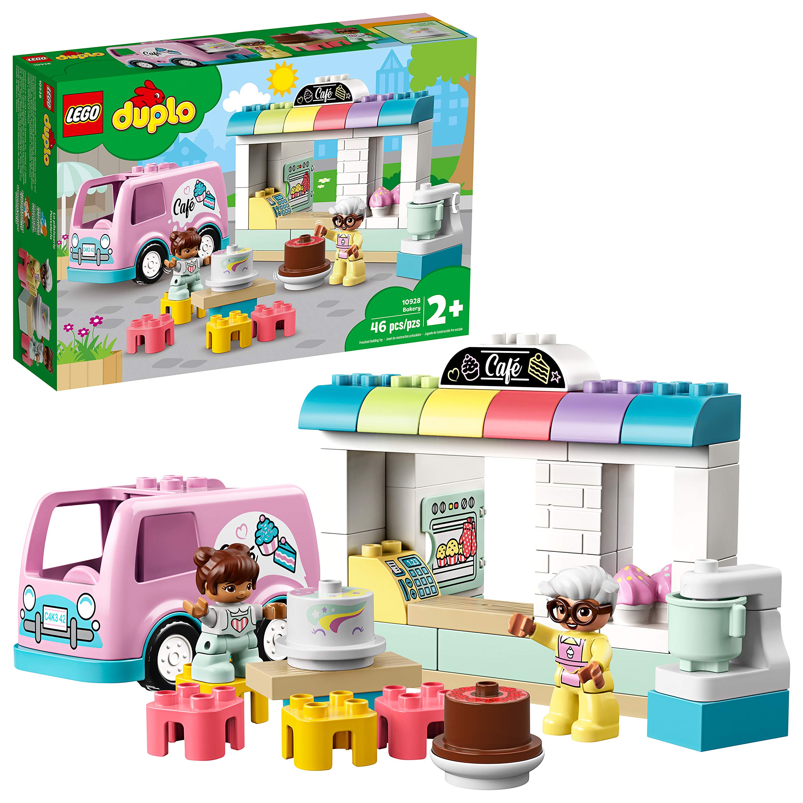 LEGO 10928 DUPLO Town Bakery Playset with Coffee Van & Cake Toys, Large Building Blocks for Kids Ages 2+ | Pretend Play, Birthday Gift, Early Learning Toy