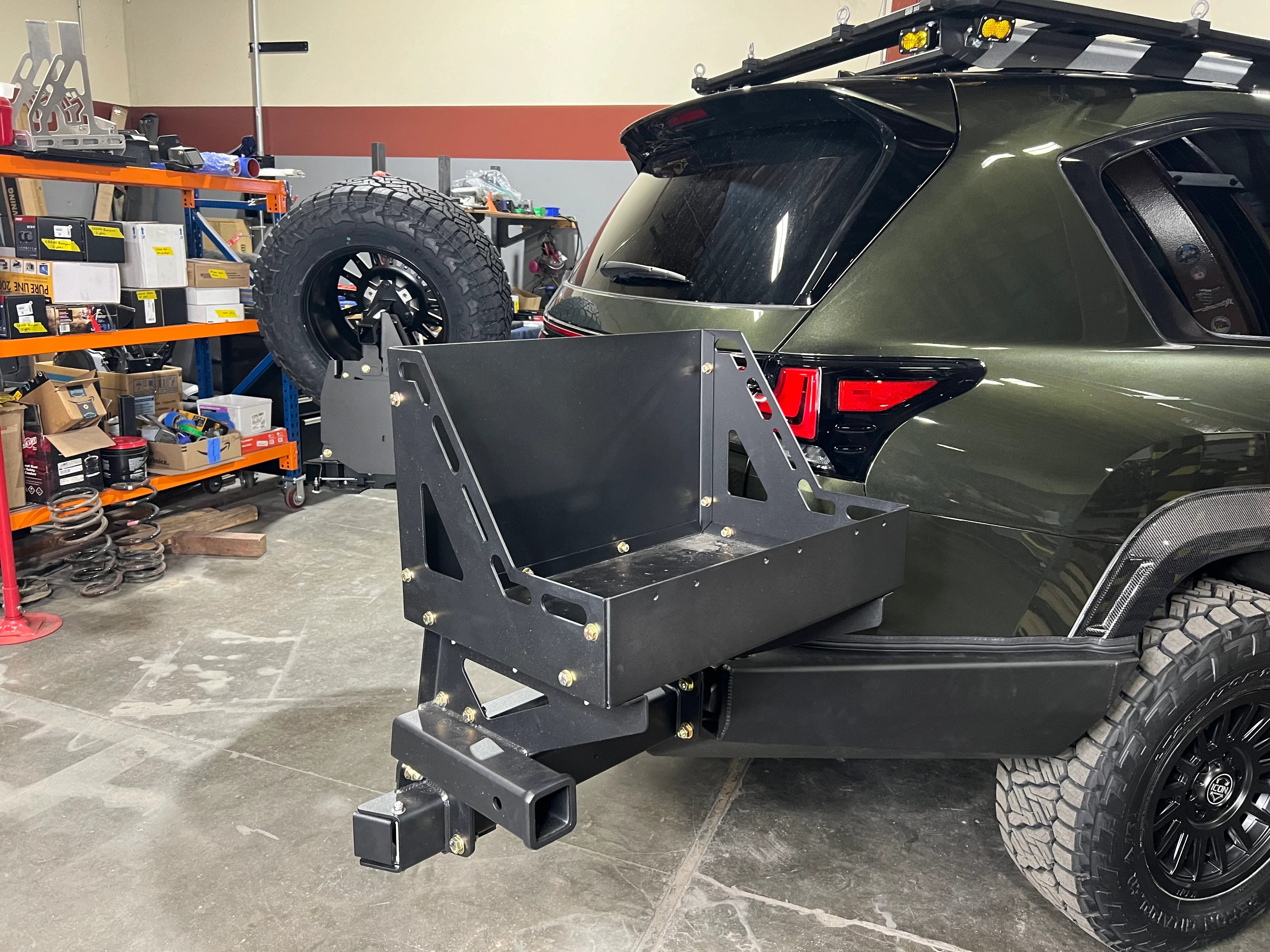 Dissent Off Road Triple Jerry Can Basket Swing Out for Modular Rear Bumper - Heavy Duty Spare Tire Carrier for Jeep Wrangler & Off-Road Adventures