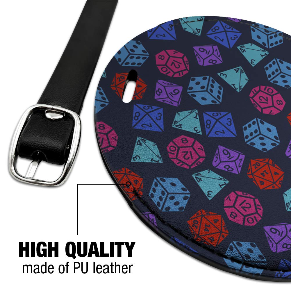 Dungeon Dice Pattern Leather Luggage Tag - Dragon Themed Round ID Card Holder for Travel Bags & Backpacks | Perfect for Gamers, Fantasy Lovers & RPG Enthusiasts