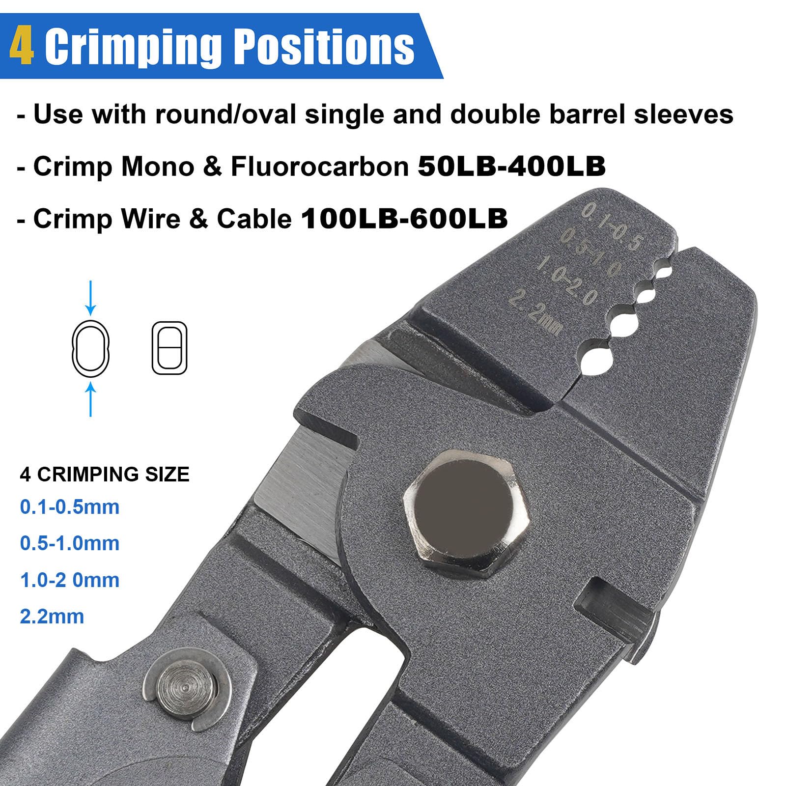 Heavy Duty Fishing Crimping Tool Kit with Crimp Sleeves - Professional Fishing Pliers for Making Leaders & Shark Rigs (Black) - Perfect for Saltwater Fishing, Offshore Angling & DIY Tackle Making