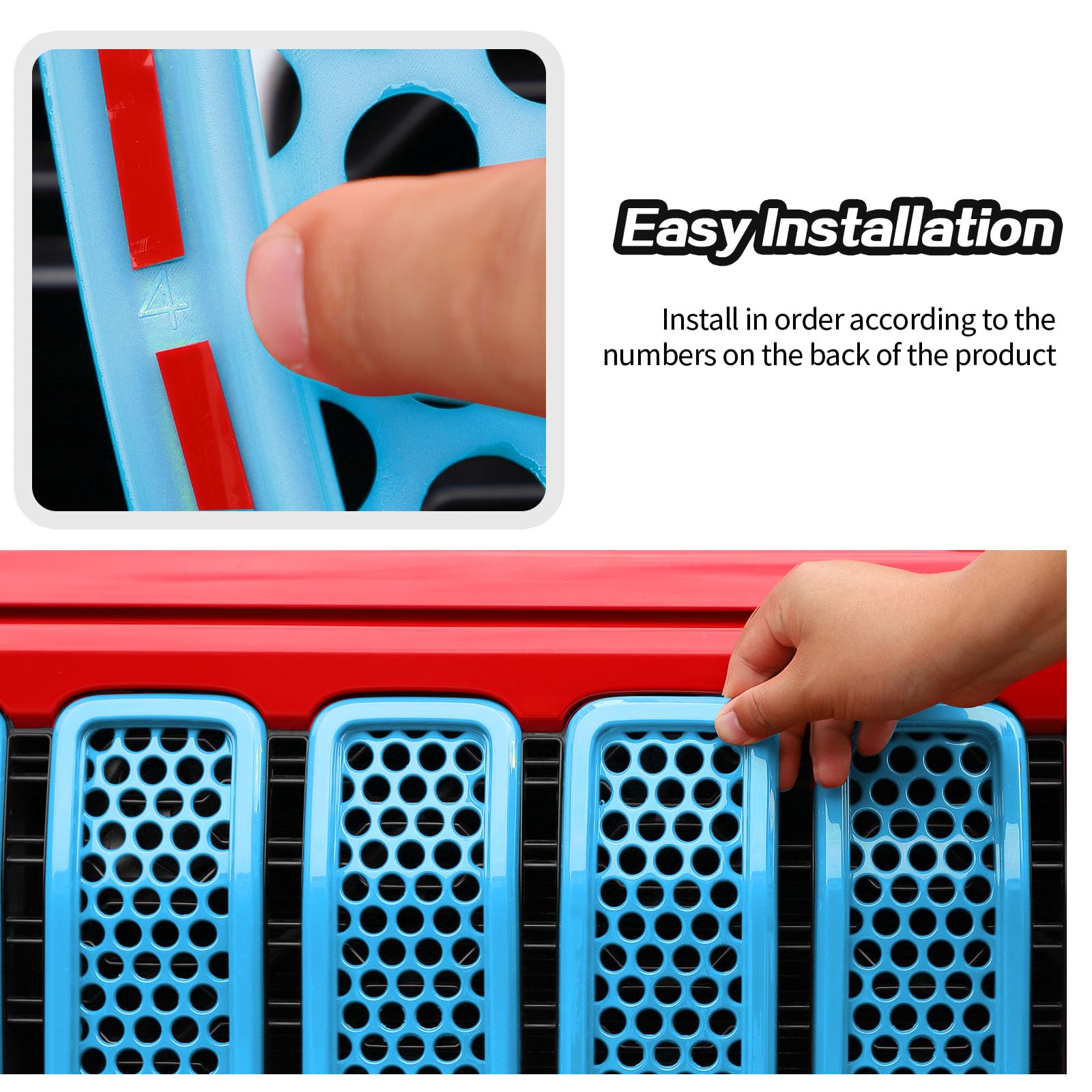 JeCar 2024+ Jeep Wrangler JL Mesh Grill Inserts & Headlight Covers - 9pcs Light Blue Trim Accessories | Off-Road Protection & Custom Style Upgrade for Jeep Enthusiasts