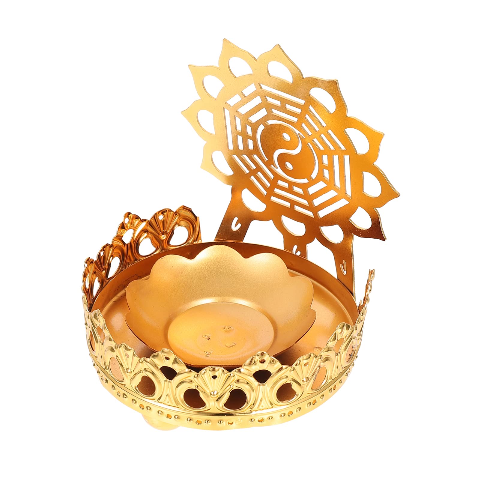 FOMIYES Golden Tibetan Copper Lotus Ghee Lamp Holder - Butter Lamp, Tea Light & Taper Candle Holder for Meditation, Buddha Altar, Wedding Decor & Spiritual Ceremonies - Handcrafted Buddhist Prayer Supplies