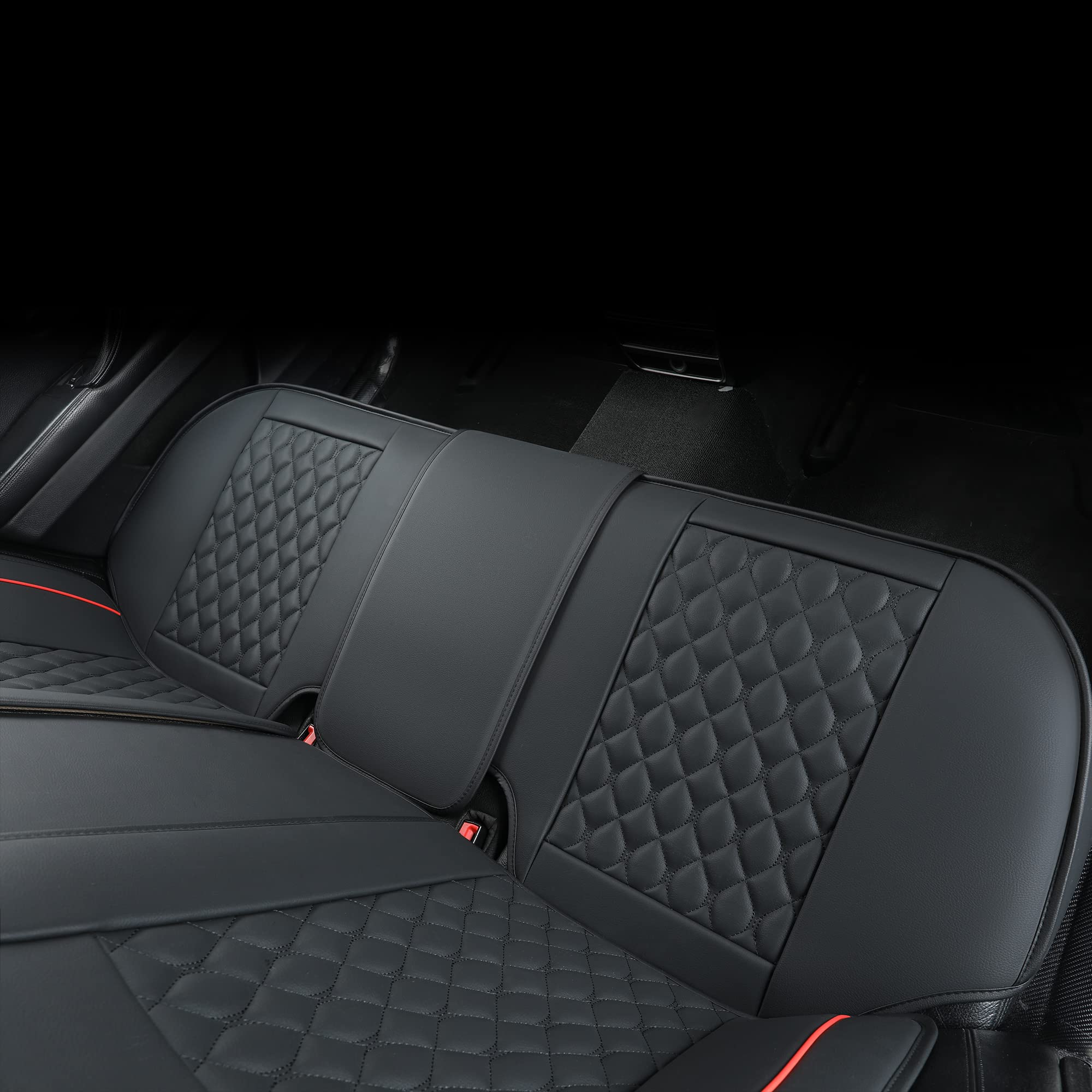 Universal Car Seat Covers Full Set - Faux Leather Auto Cushion for Most Cars, SUVs, Sedans & Trucks (5-Passenger, Black/Red) | Perfect for Road Trips, Daily Commutes & Family Protection