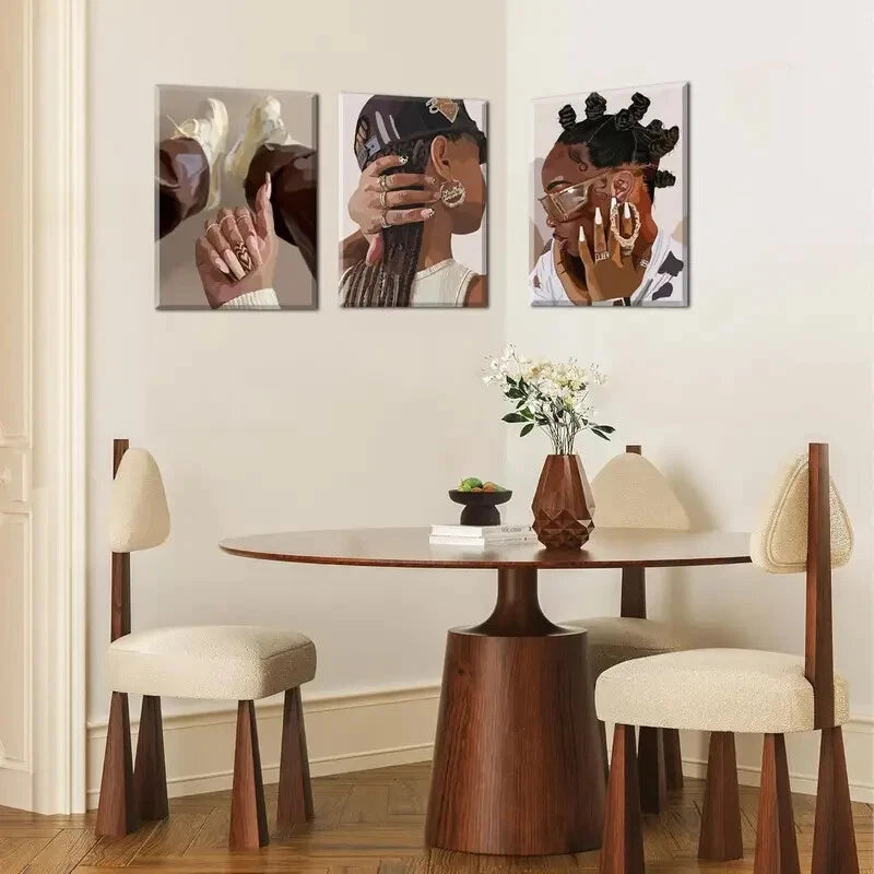 3-Piece Abstract African American Metal Wall Art Prints - Ready to Hang Modern Home Decor for Living Room, Bedroom & Office