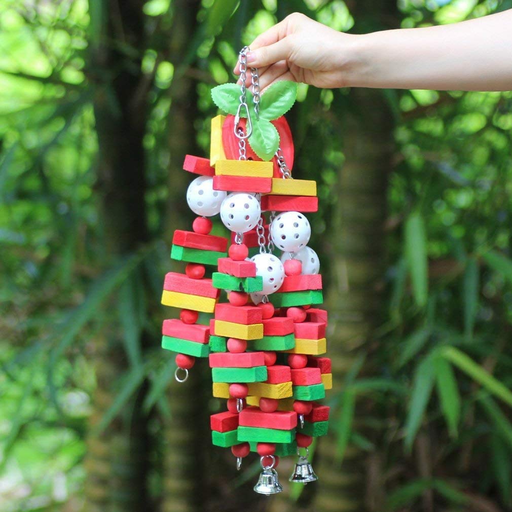 Litewoo Large Parrot Swing Toy - Colorful Apple-Shaped Chewable Wooden Bird Toy for Cockatoos, Macaws & African Greys | Cage Accessories for Play & Exercise
